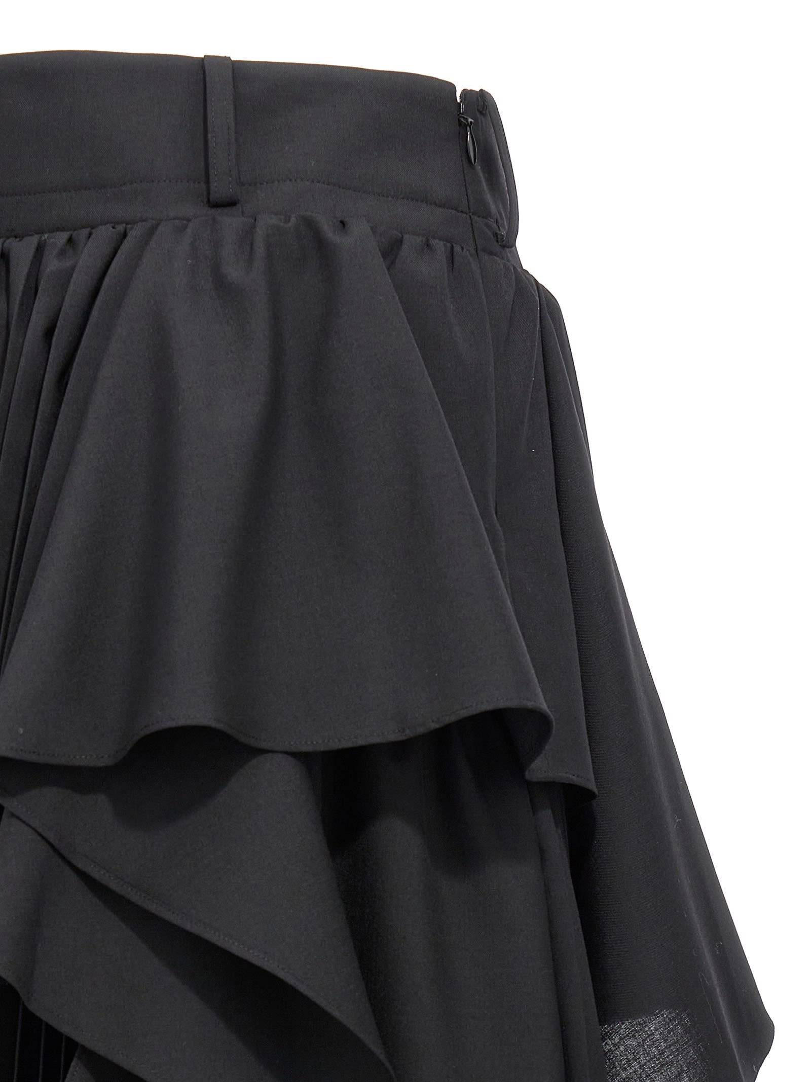 Ruffled Asymmetric Suiting Skirt In Black