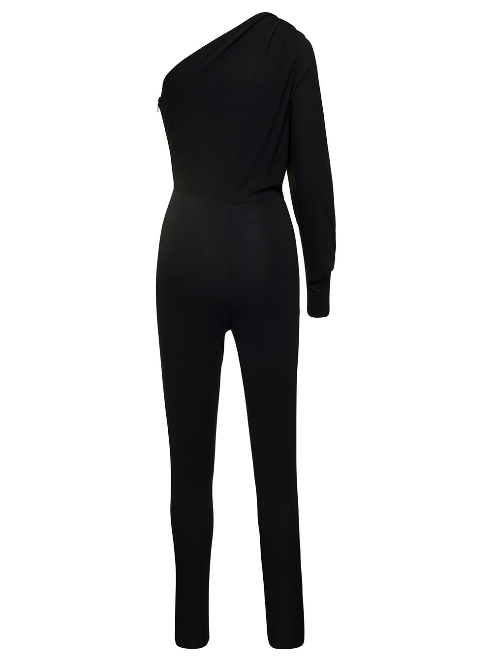 Shop Saint Laurent Black One-shoulder Jumpsuit With Side Gathering In Jersey Woman