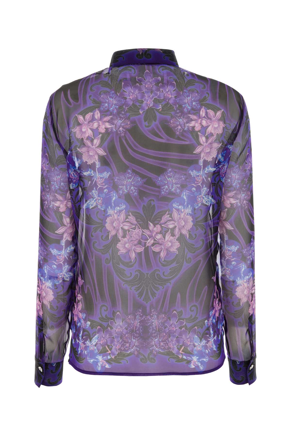 Shop Versace Printed Silk Shirt In Blackorchid