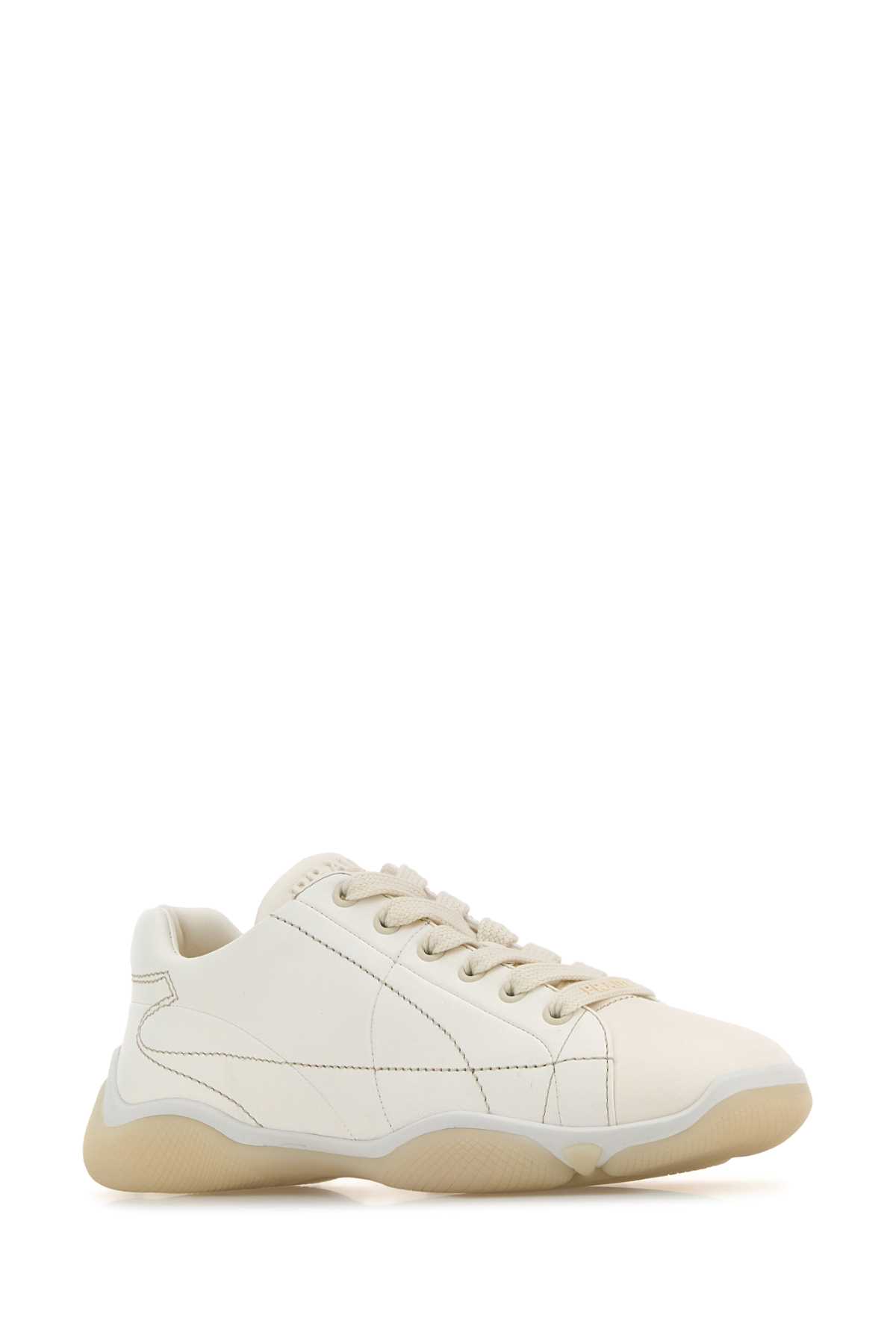 Prada Leather Sneakers Crafted Geometric Stitching In Black