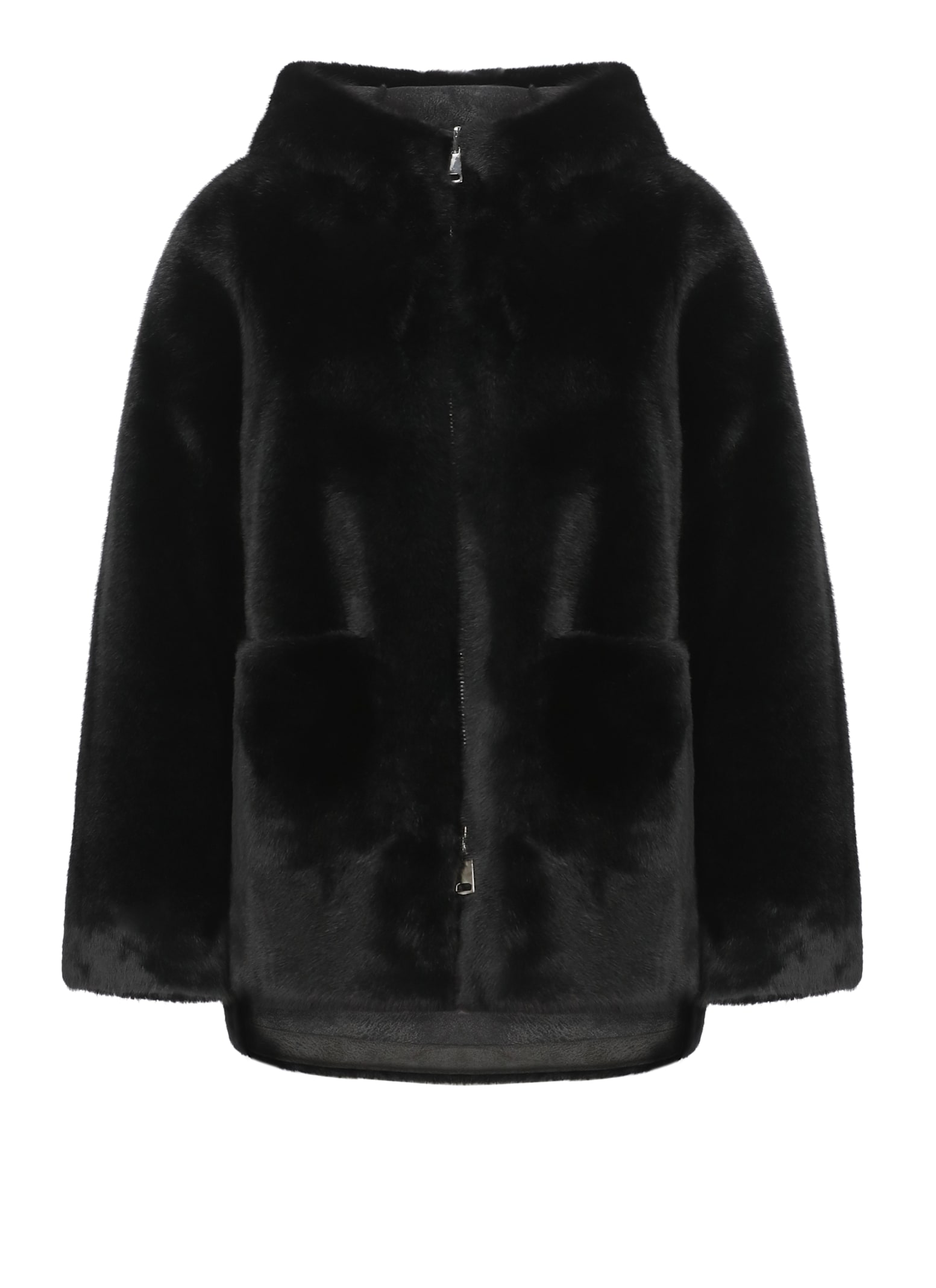 Betta Corradi Faux Fur Reversible Coat In Black