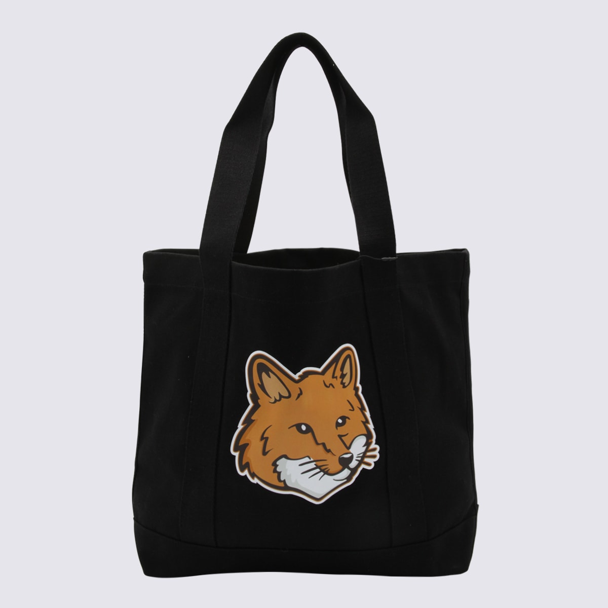 Shop Maison Kitsuné Black Cotton Fox Head Tote Bag
