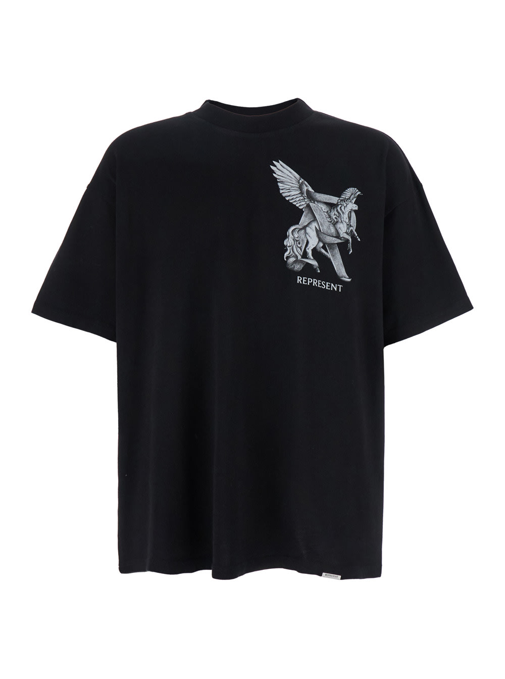 Represent Elegance Unicorn Black Crewneck T-shirt With Logo Print On The Front And Maxi Print On The Rear In C