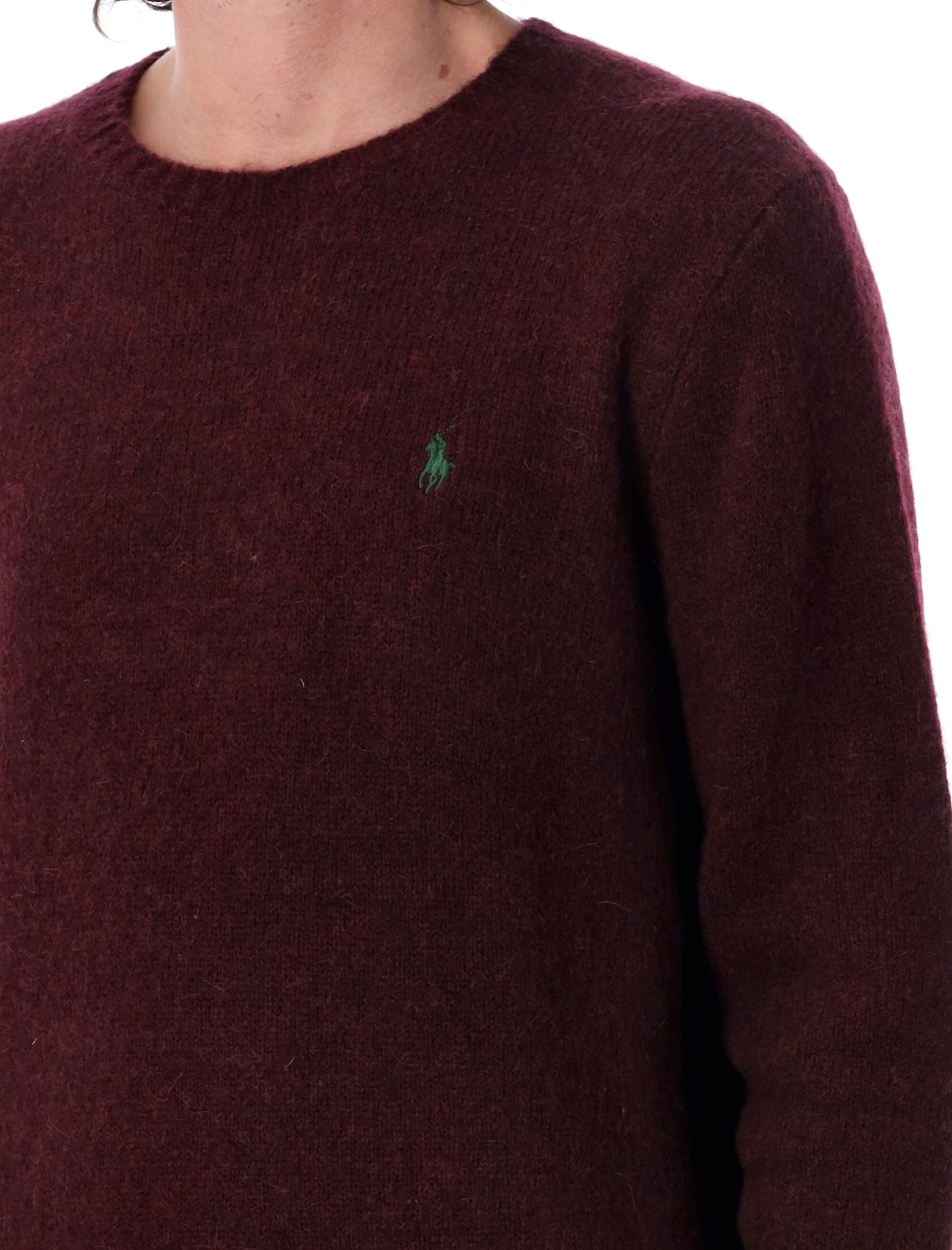 Shop Polo Ralph Lauren Wool-blend Crew Neck Jumper In Burgundy