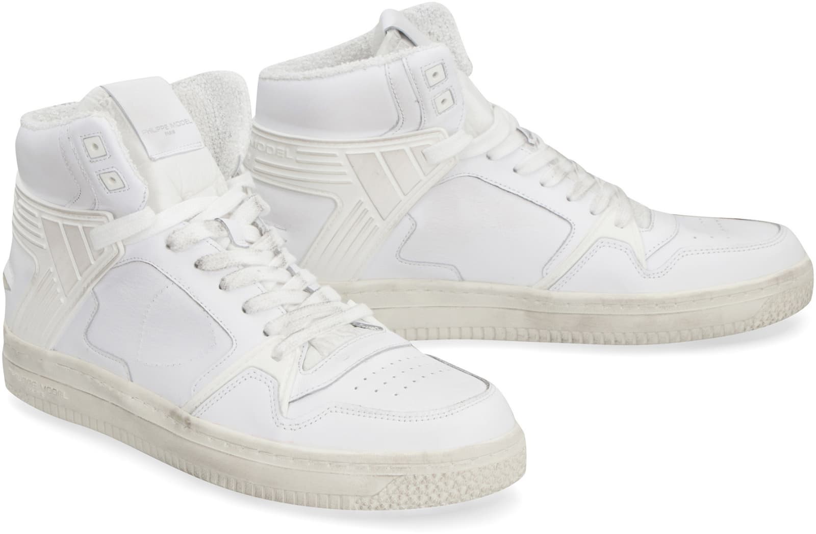 Shop Philippe Model La Grande Man Leather High-top Sneakers In White