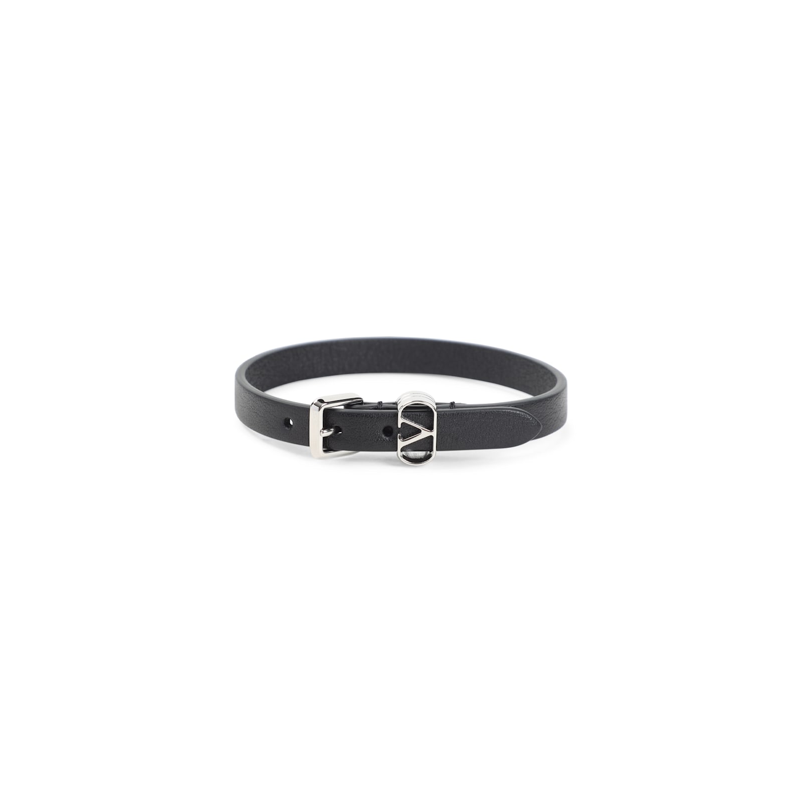 Valentino Ovalette Leather Bracelet In Black