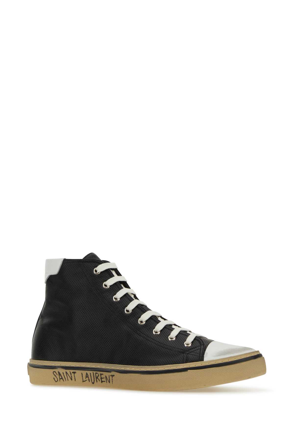 Saint Laurent Black Leather Malibã¹ Sneakers In Neroblancoptique