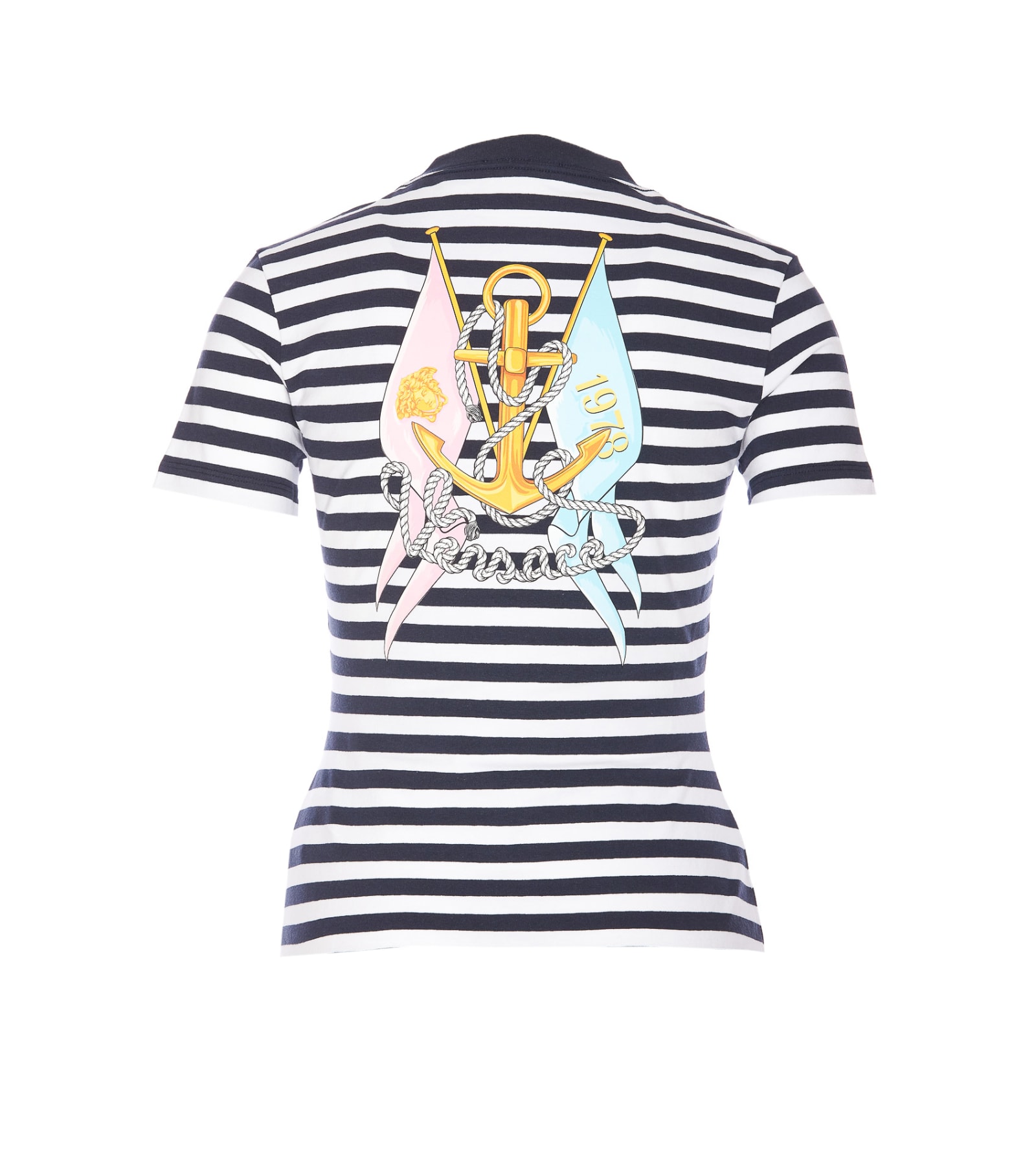 Shop Versace Natural Stripe T-shirt In Blue