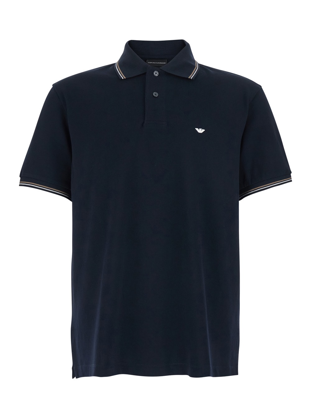 Emporio Armani Blue Polo Shirt With Classic Bicolor Collar And Logo Embroidery On The Front In Cotton Man
