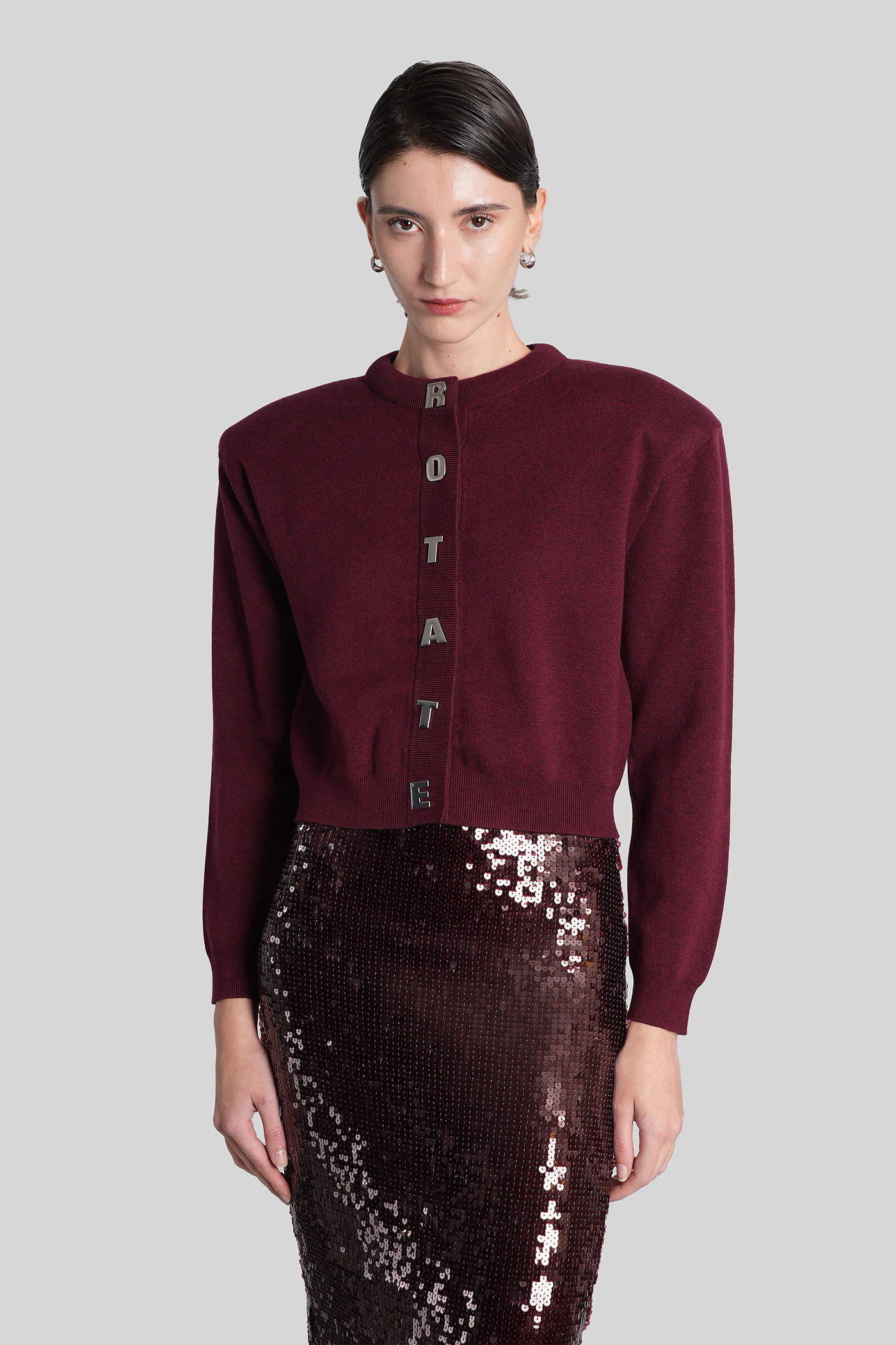 Rotate Birger Christensen Cardigan In Bordeaux Cotton In Multi