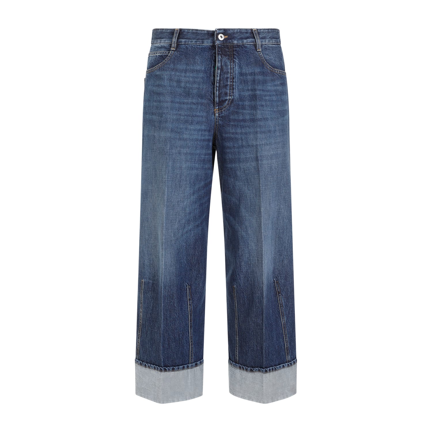 Shop Bottega Veneta Cotton Denim Pants In Mid Blue