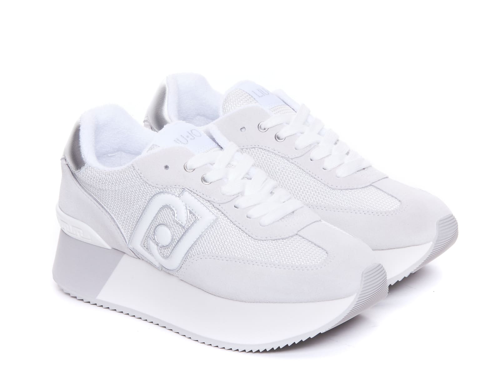 Shop Liu •jo Dreamy Sneakers In Mesh Metal White Silver