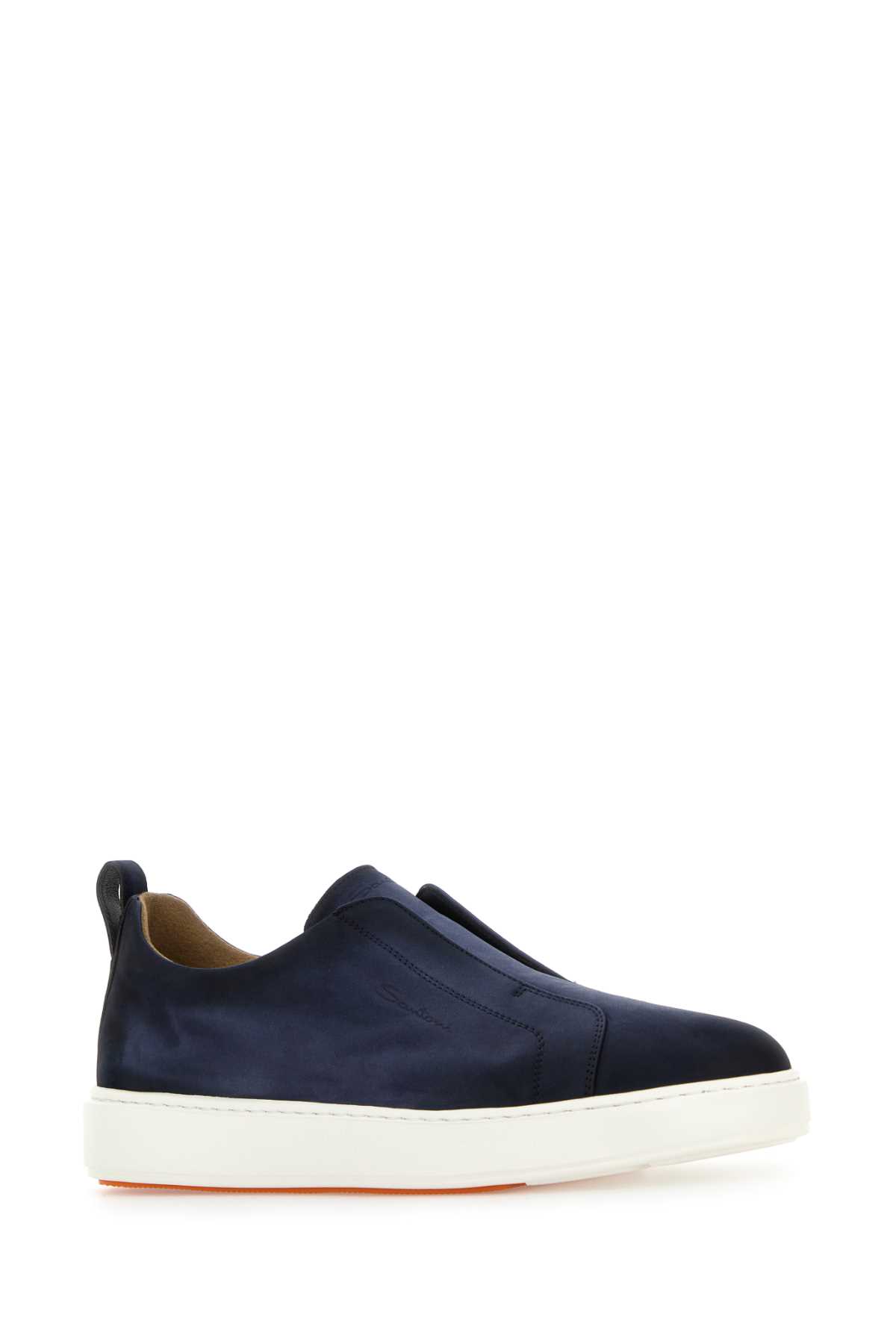 Santoni Navy Blue Suede Victory Slip Ons In Blue