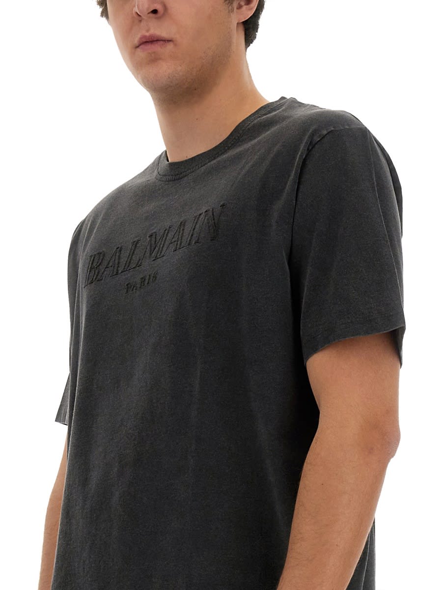 Shop Balmain Vintage Logo T-shirt In Grey