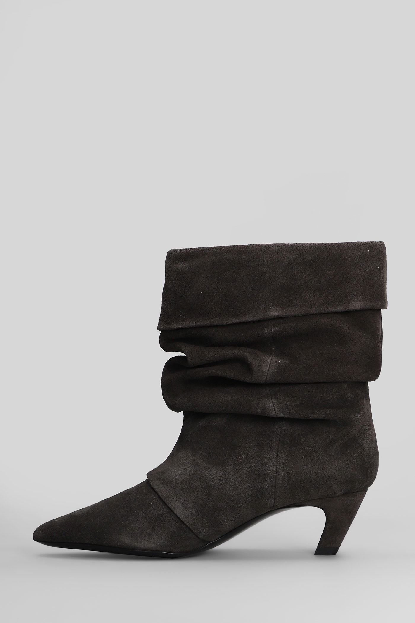 Ash Virgee High Heels Ankle Boots In Grey Suede In Gray