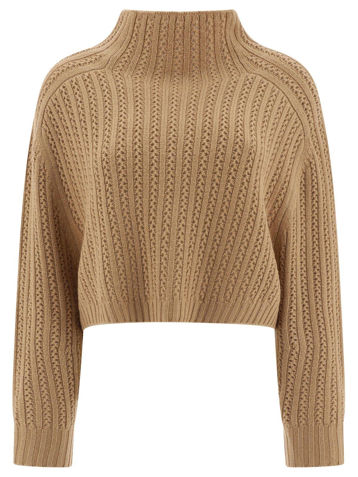 Shop Max Mara Hodeida High Neck Cropped Cardigan In Brown