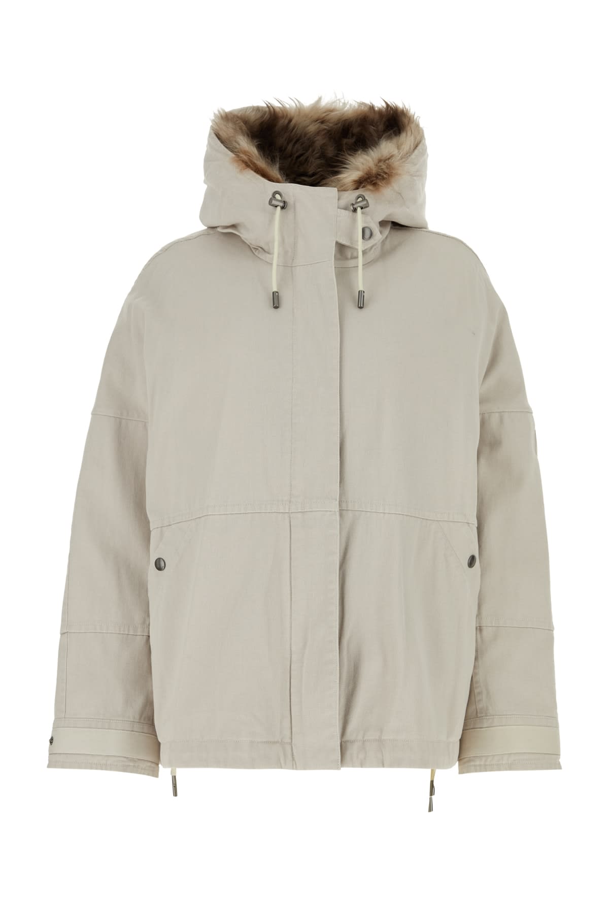 Yves Salomon Coat With Fur Trim And Hood In Foam