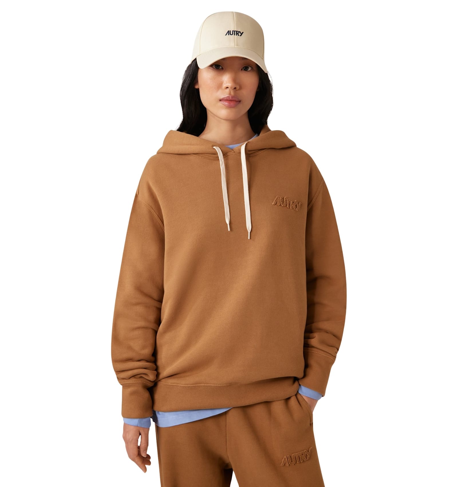 Autry Drawstring Hooded Knitwear With Ribbed Cuffs In Brown