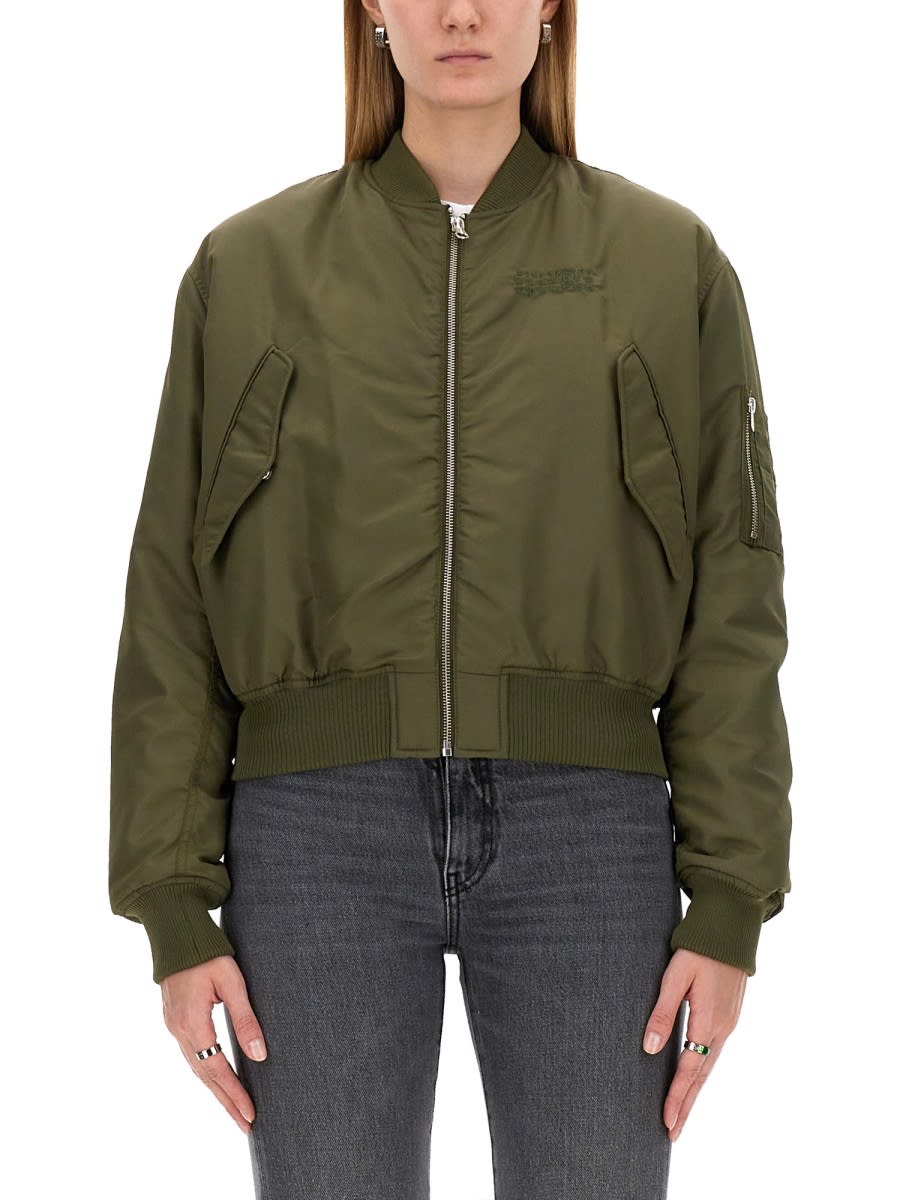 Shop Mm6 Maison Margiela Bomber Jacket With Logo In Military Green