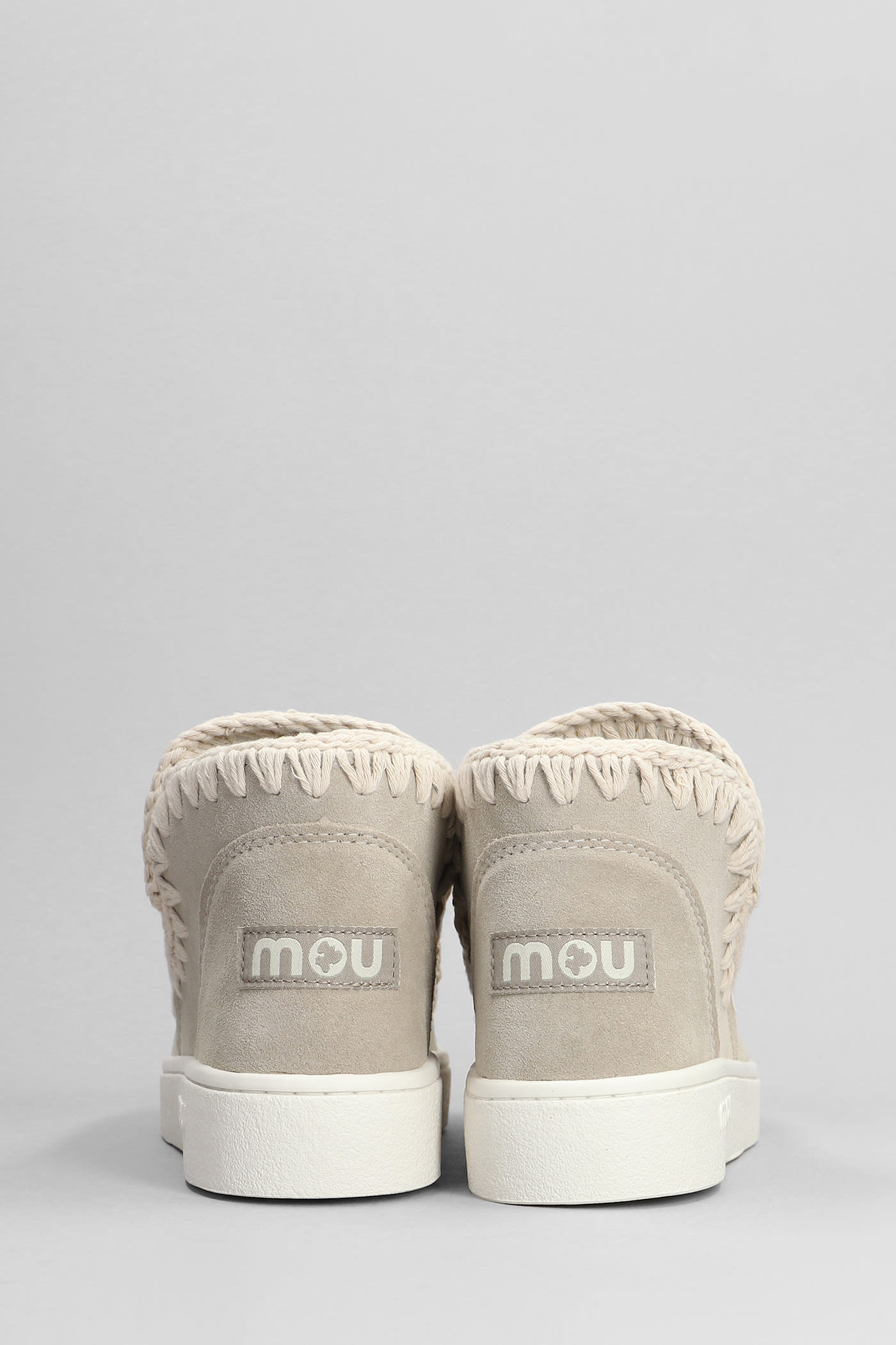 Shop Mou Eskimo Sneaker Low Heels Ankle Boots In Beige Suede