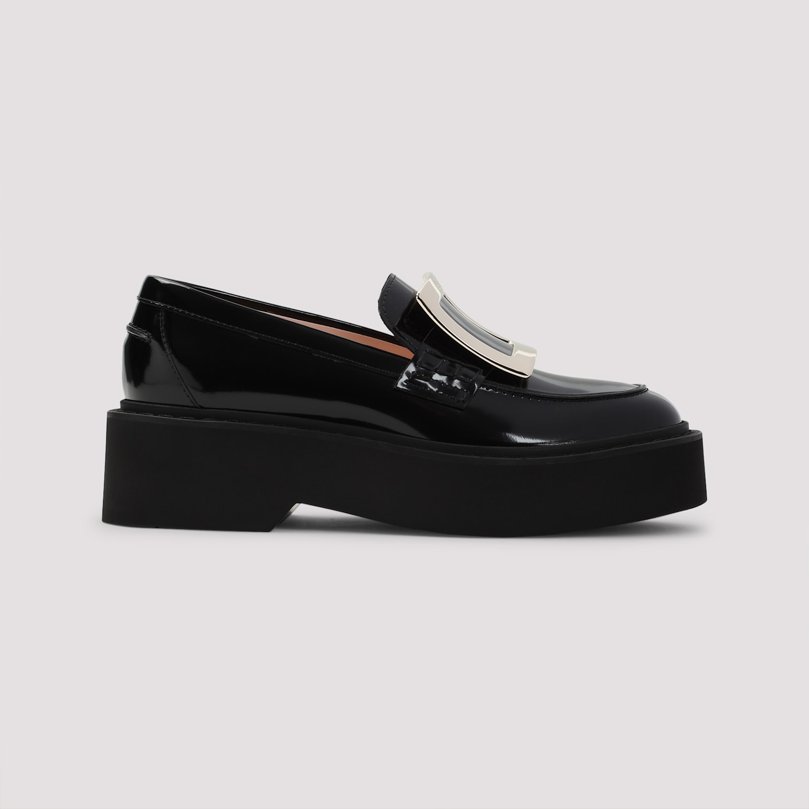 Roger Vivier Black Calfskin Rangers High Metal Loafer In Black