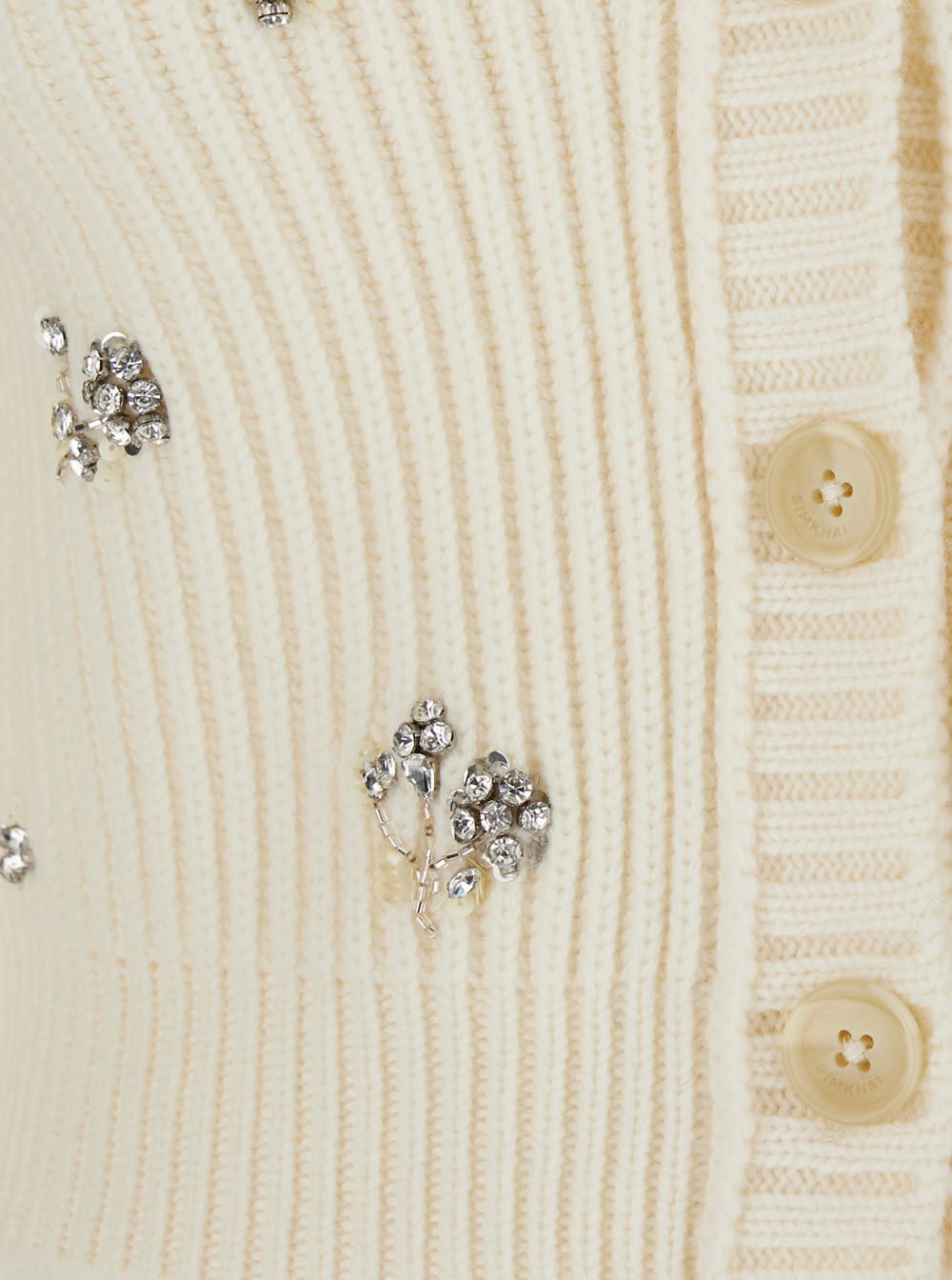 Simkhai Novah White Cropped Rhinestoned Cardigan With V Neck In Wool And Cashmere Woman In Multi