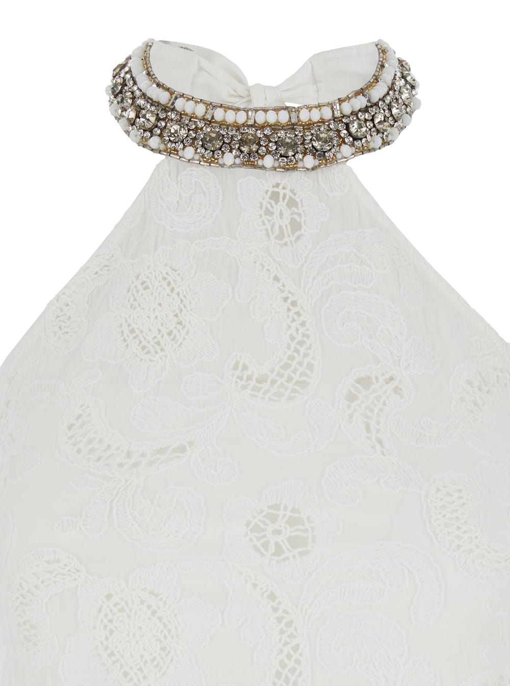 Shop Anjuna Isabel White Long Dress With Halterneck And All-over Embroidery In Cotton Woman