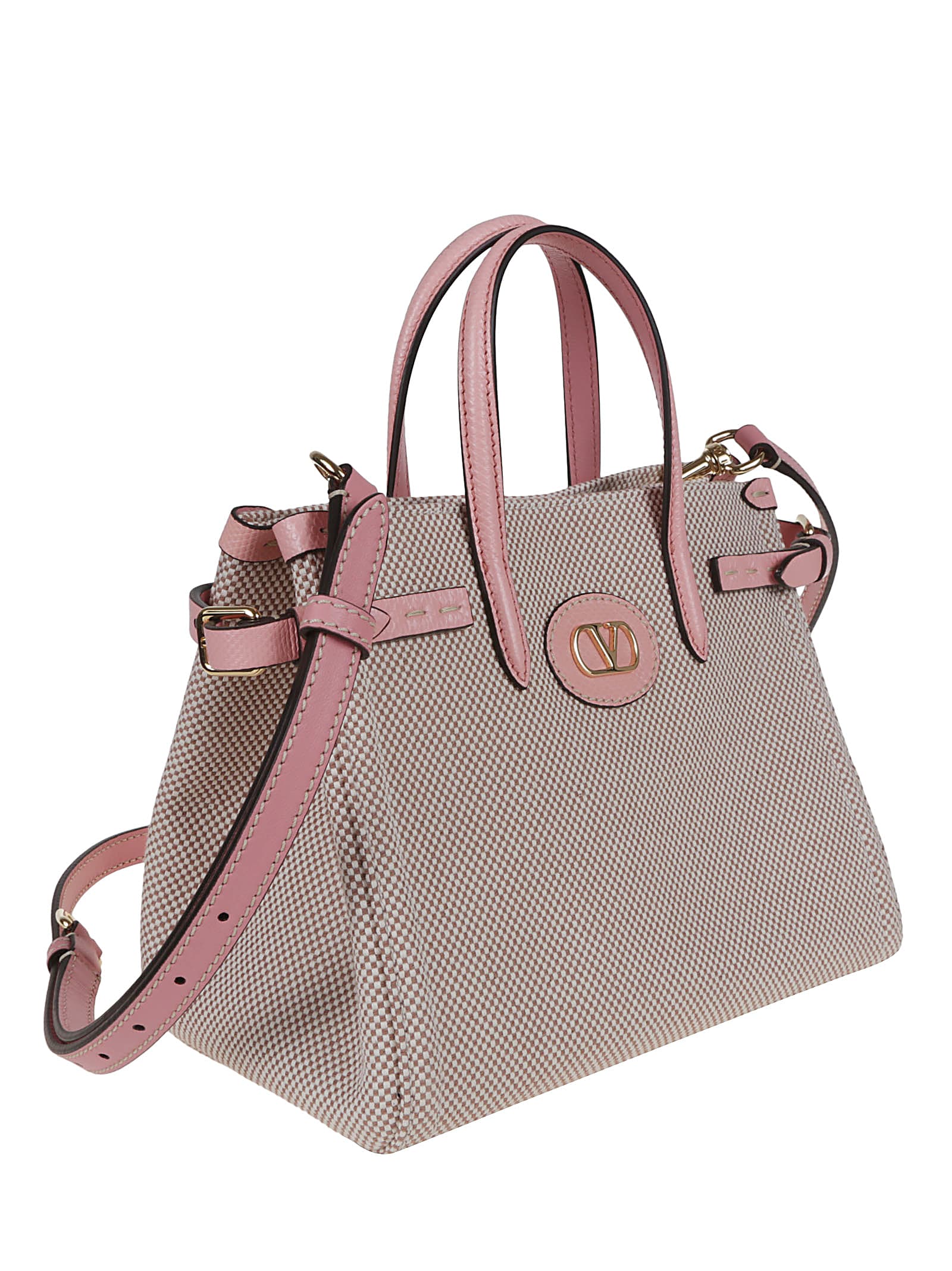 Valentino Small Tote Antibes In J Naturale Tobacco Peach Rose