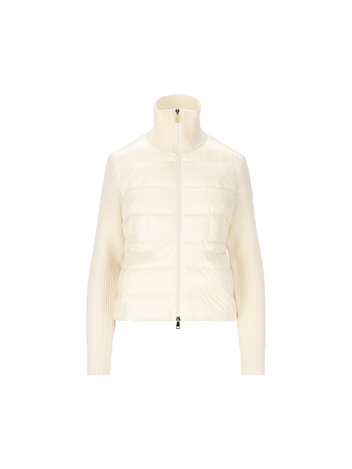 Shop Moncler Logo Patch Padded Knit Cardigan