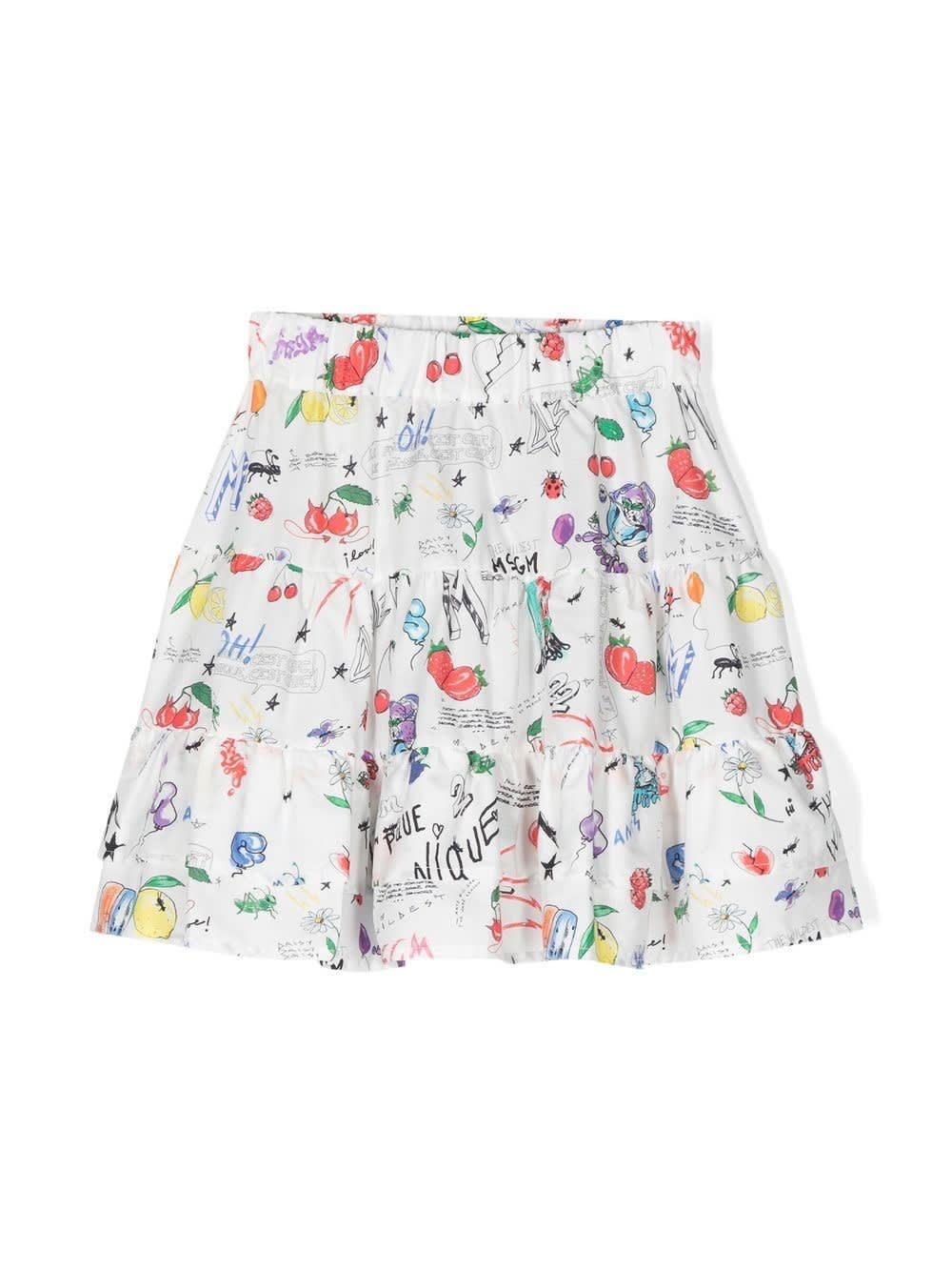 Shop Msgm Hand-drawn Print Skirt In Bianco