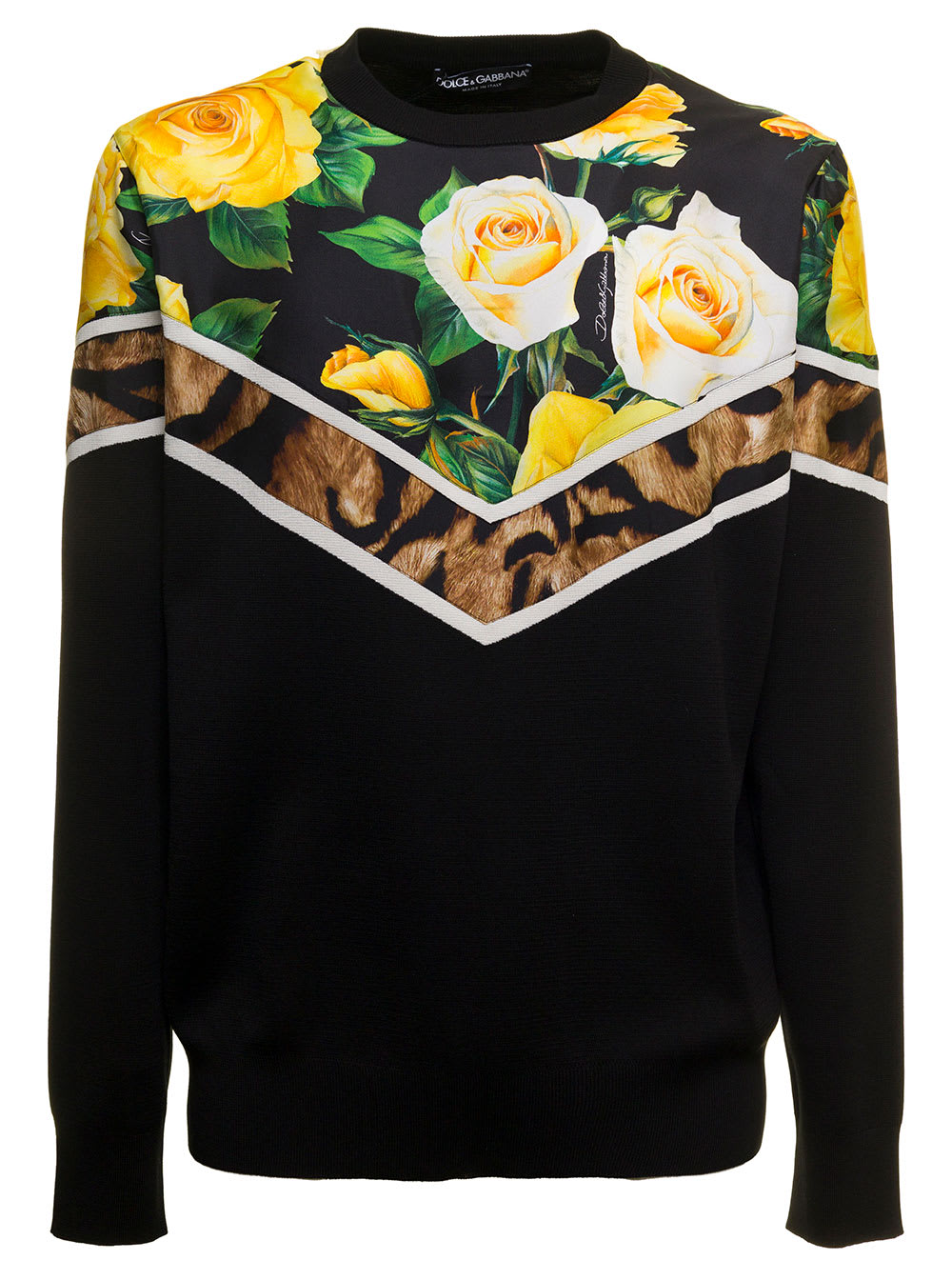 DOLCE & GABBANA CREW NECK SILK jumper WITH PRINTED TWILL INSERTS MAN