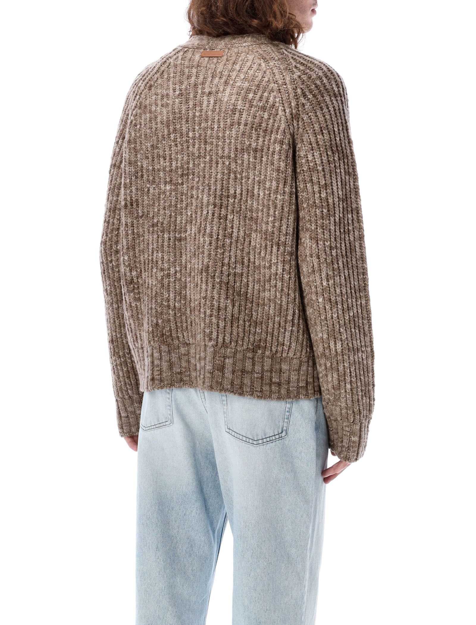 Shop Ami Alexandre Mattiussi Ribbed Cropped Cardigan In Dk Coffee Sand