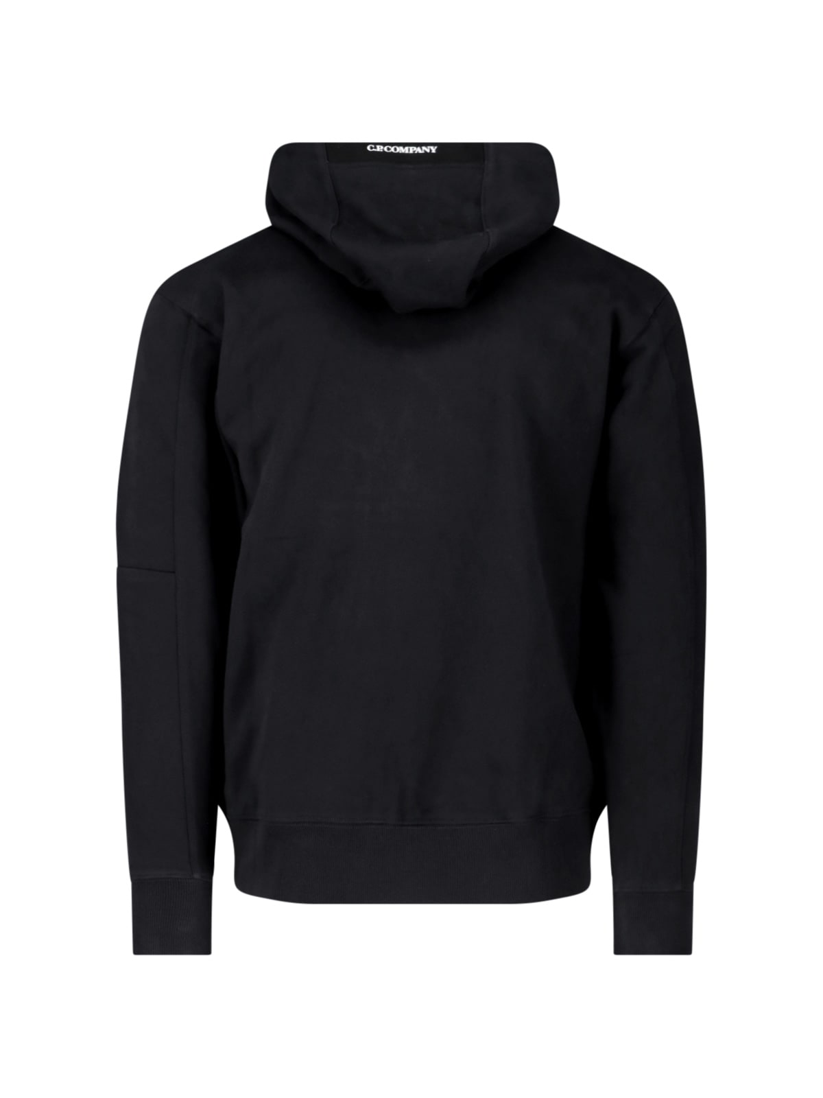 C.p. Company Classic Black Hoodie With Kangaroo Pocket And Signature Detail In Multi