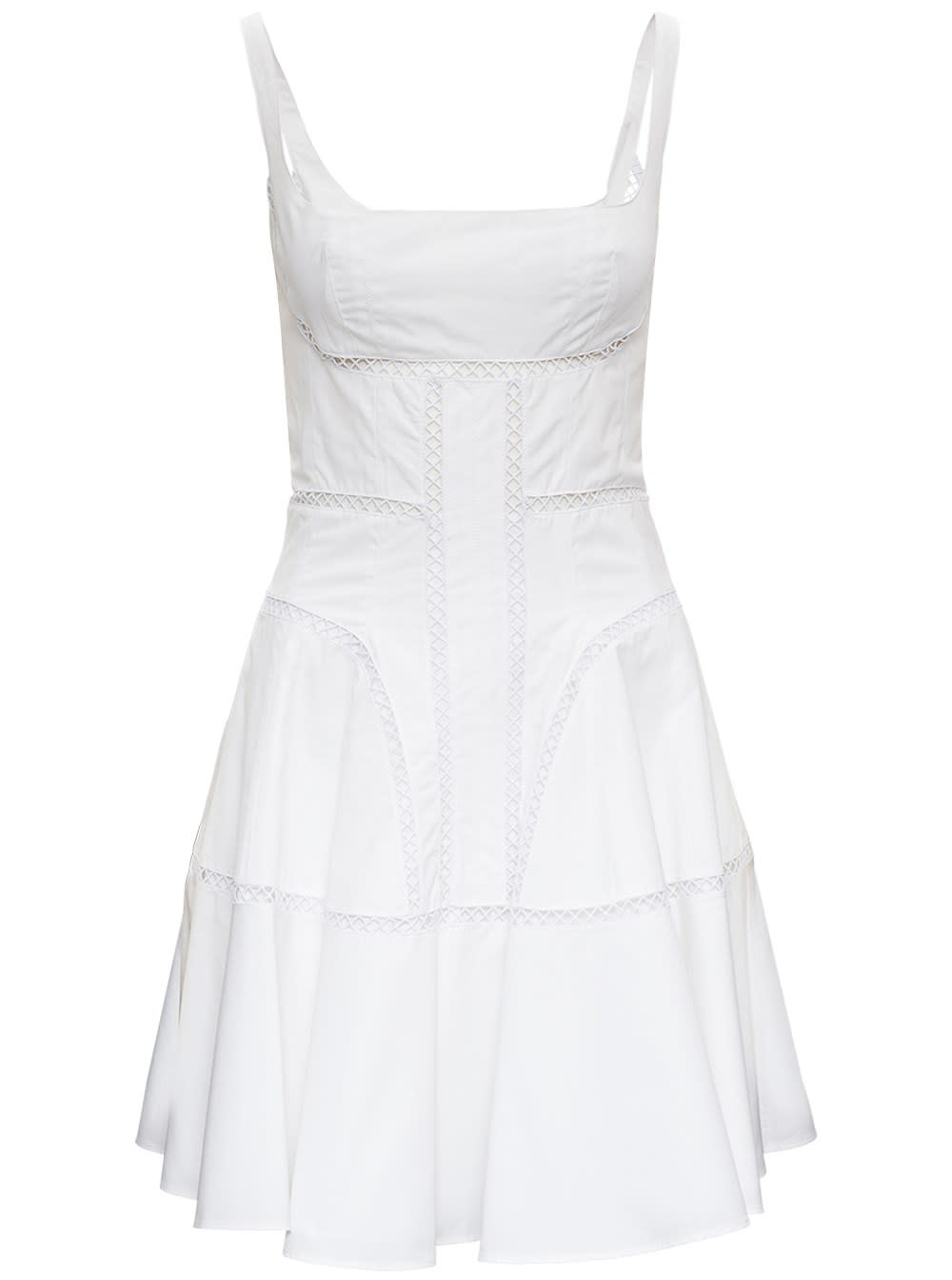 Giovanni Bedin White Cotton Dress With Perforated Inserts