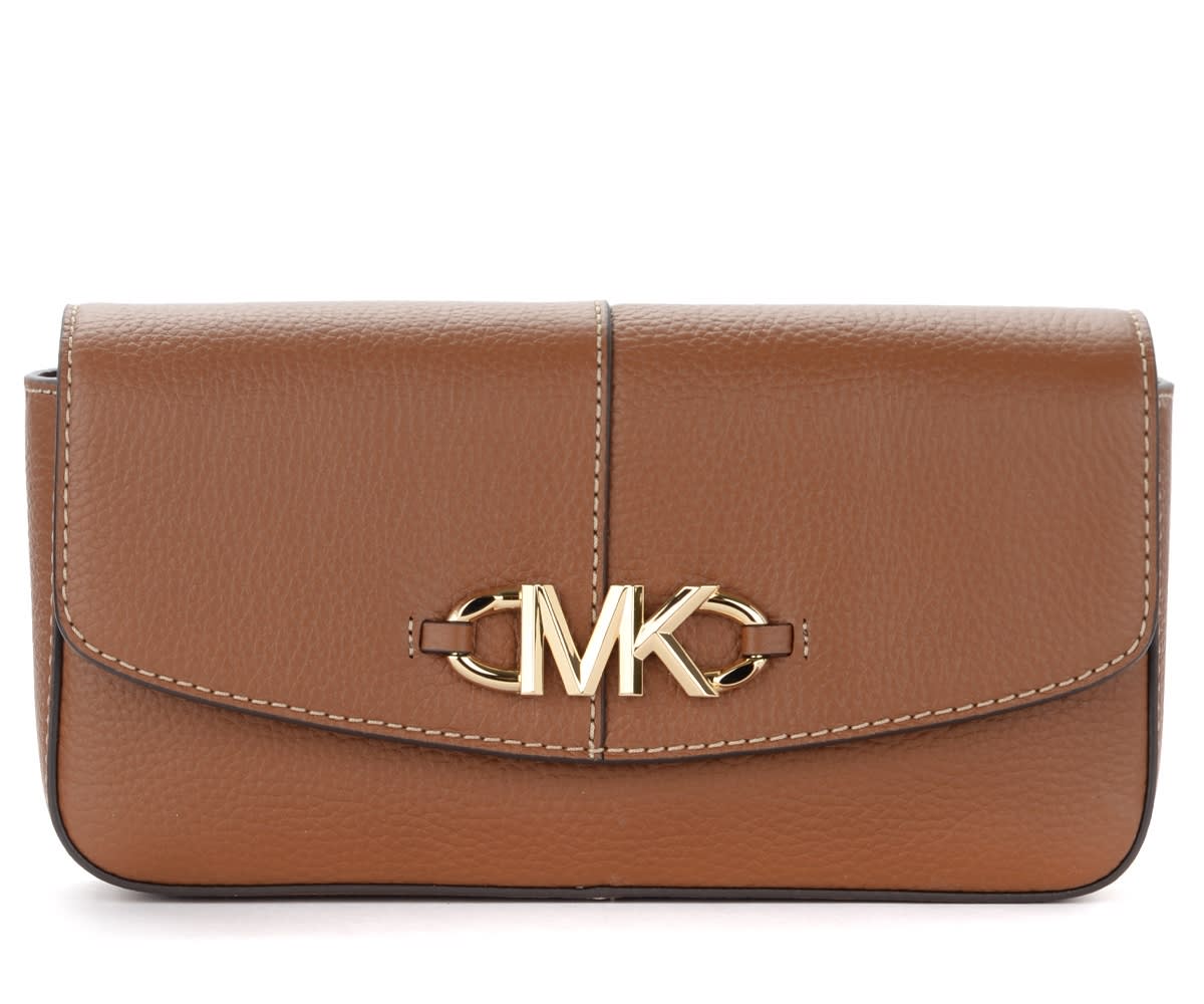 Michael Kors Izzy Brown Grained Leather Clutch