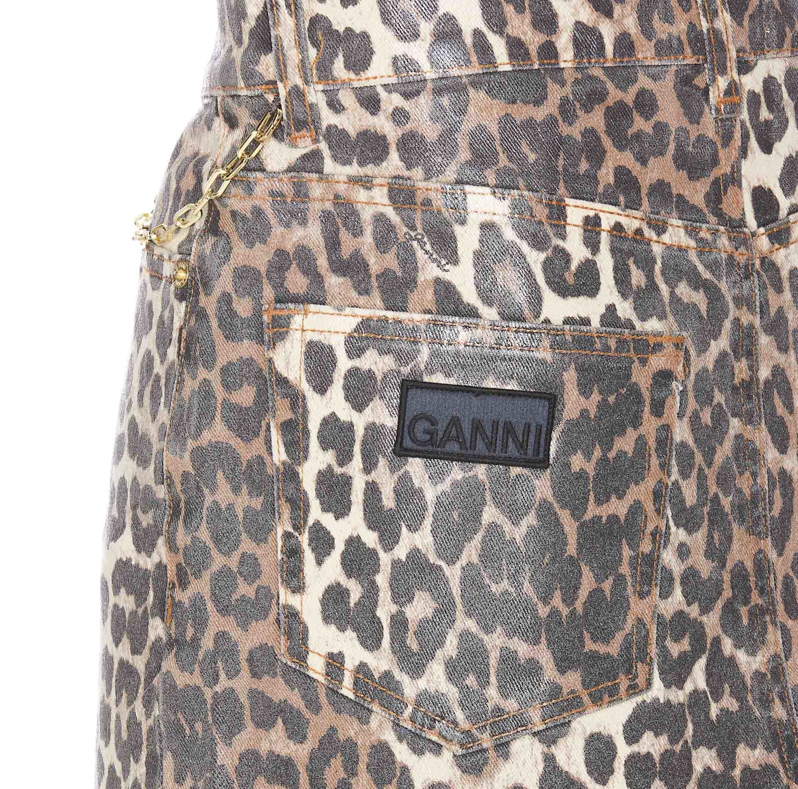 Ganni Leopard Print Mini Denim Skirt In Multicolour
