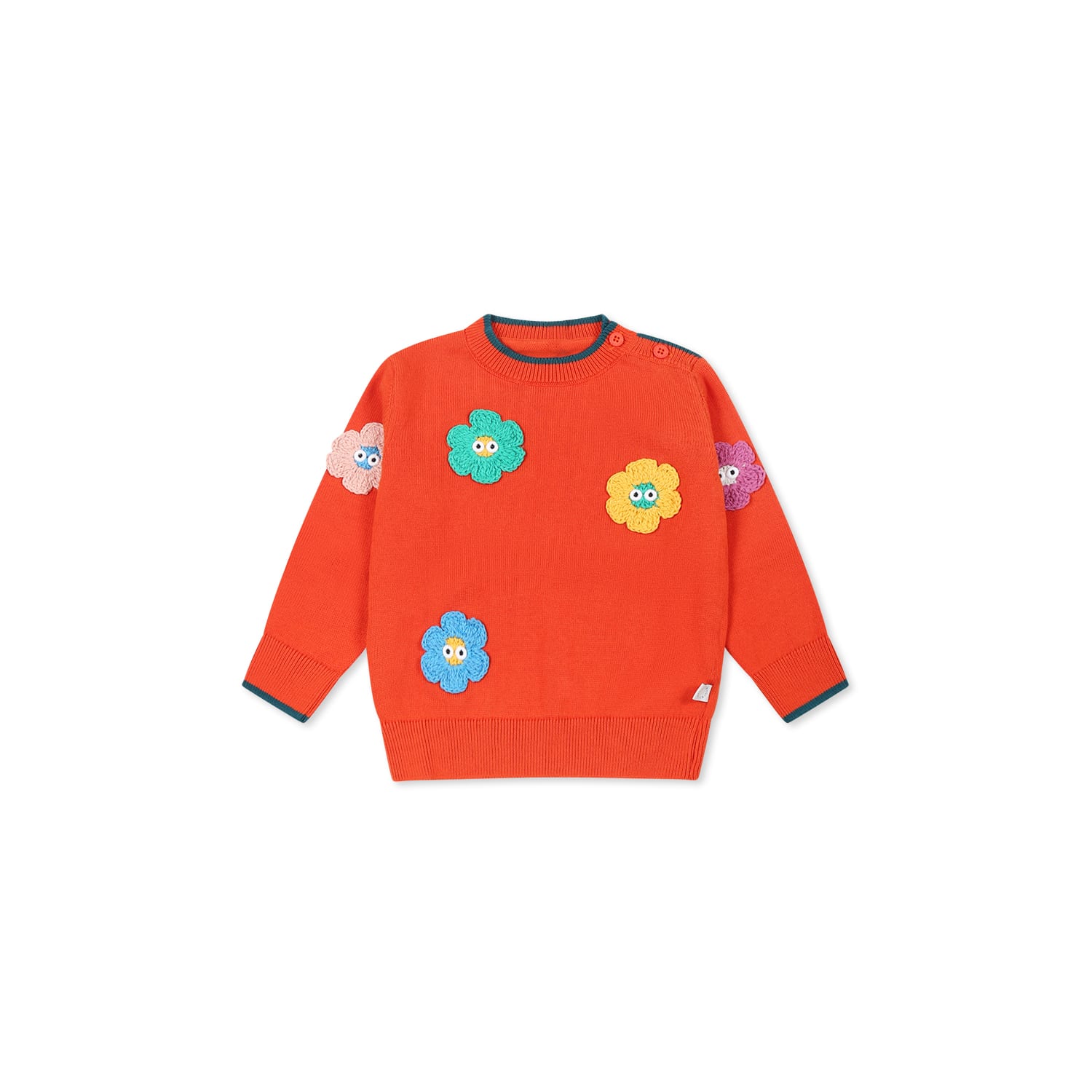 Stella Mccartney Orange Sweater For Baby Girl With Flowers