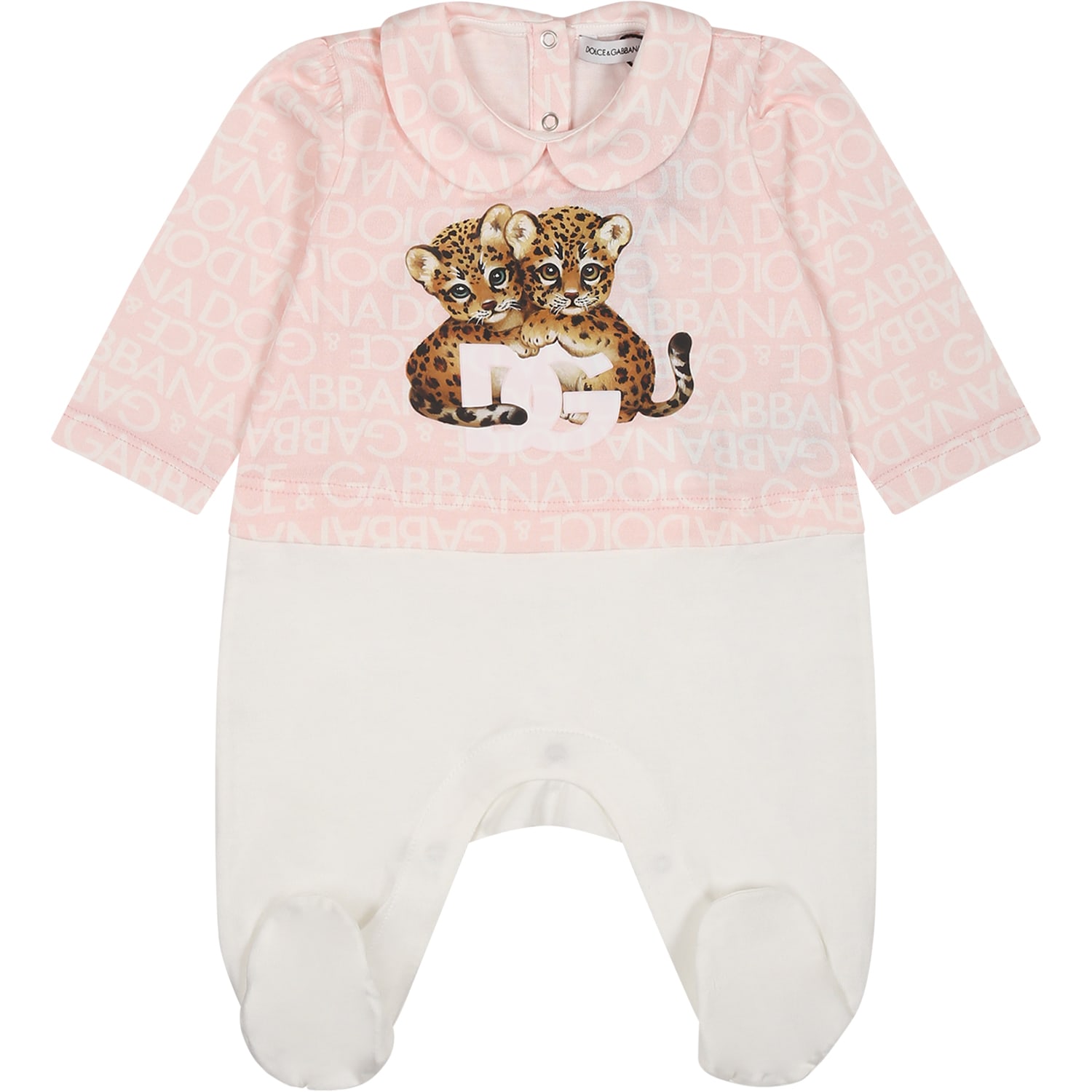 Shop Dolce & Gabbana Pink Set For Baby Girl With Logo And Leoaprds