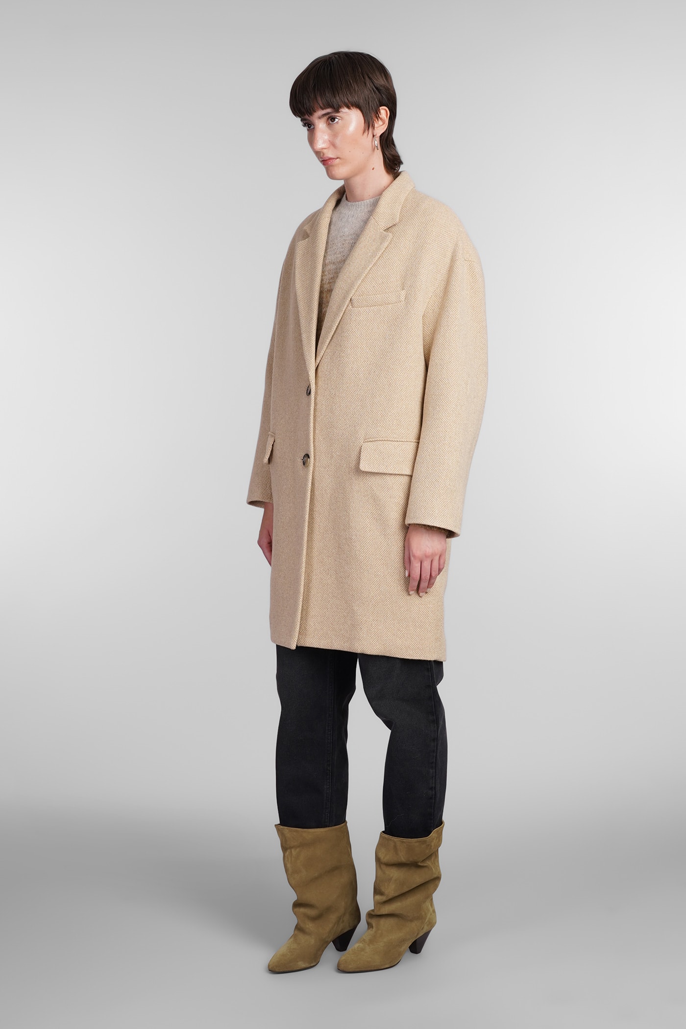 Shop Marant Etoile Limiza Coat In Beige Wool