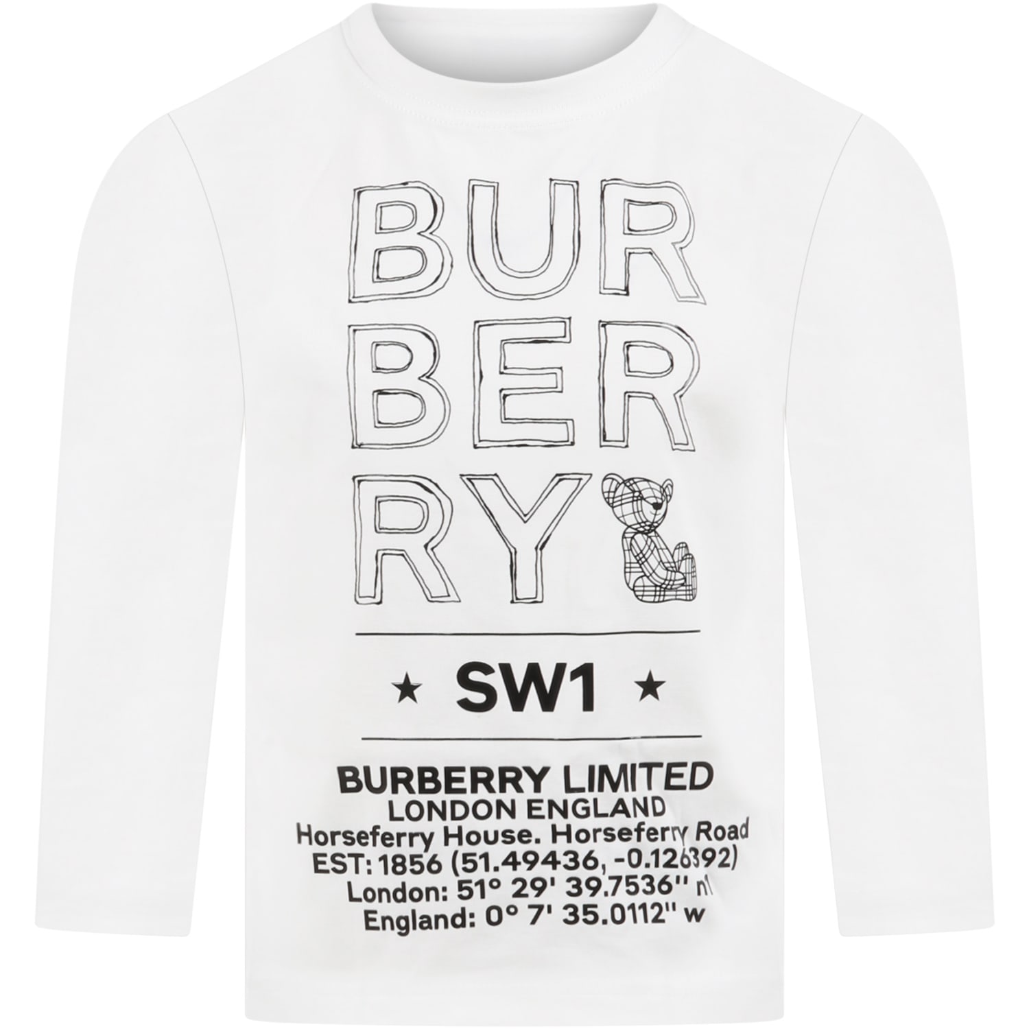Burberry White T-shirt For Kids With Black Logo