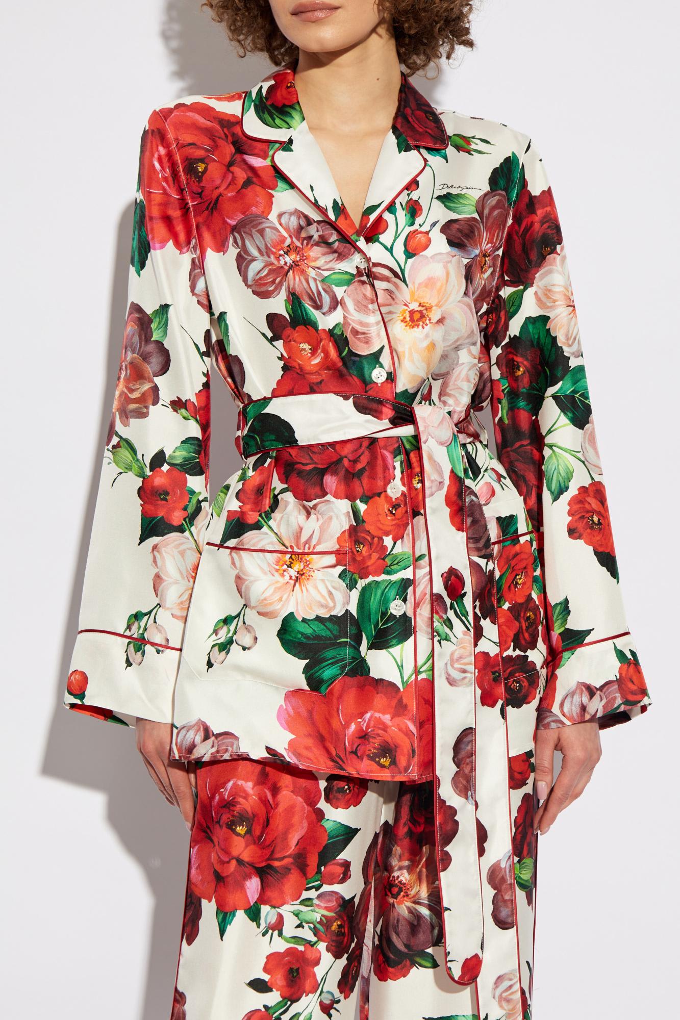 Dolce & Gabbana Women's Rose Print Pajama Shirt | Size 42 | F5i89t Color Is1zdha5pd In Pink