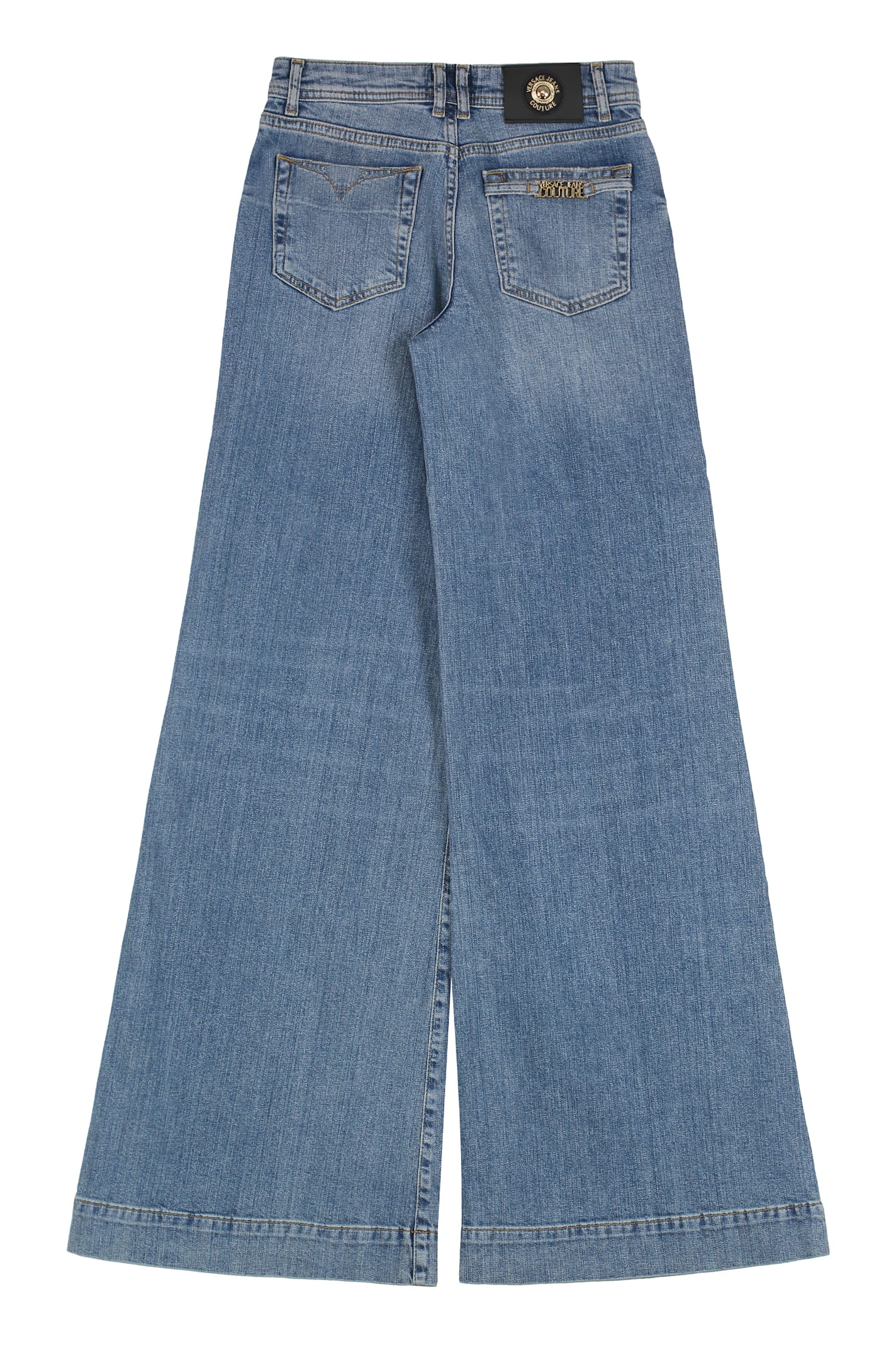 Versace Jeans Couture Wide-leg Faded Wash Denim Trousers With Belt Loops In Blue