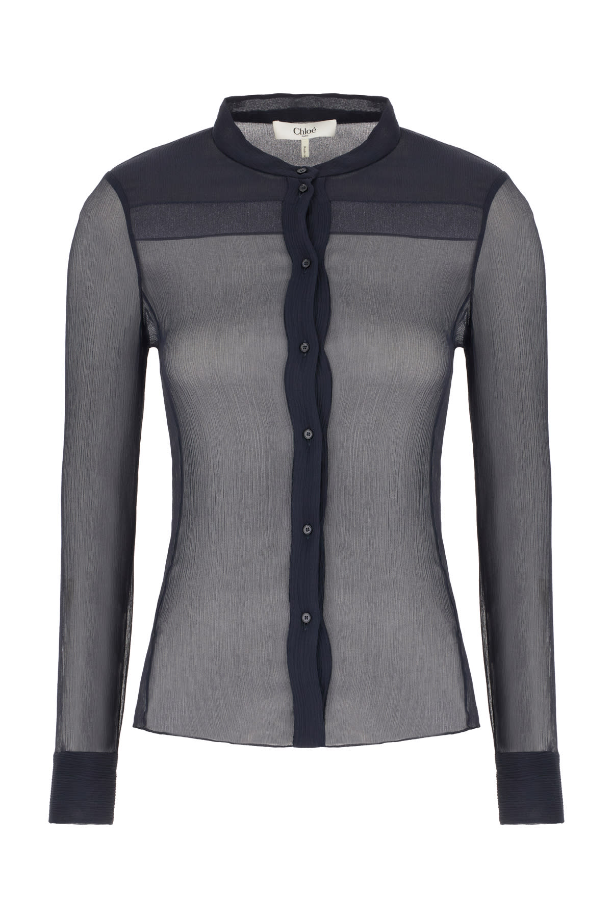 Shop Chloé Navy Blue Crepe Blouse In Graphite Blue