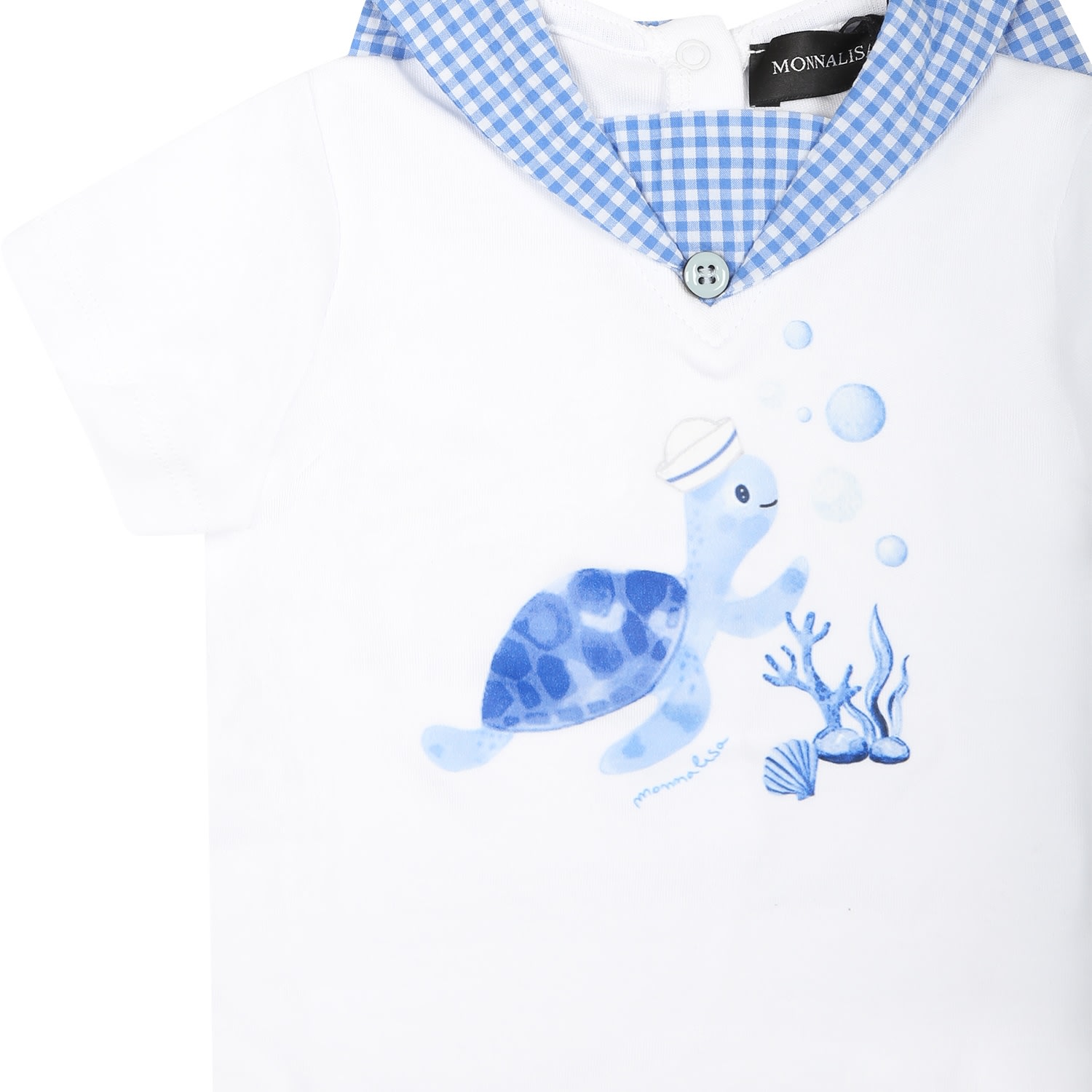 Shop Monnalisa White Babygrow For Baby Boy With Turtle Print