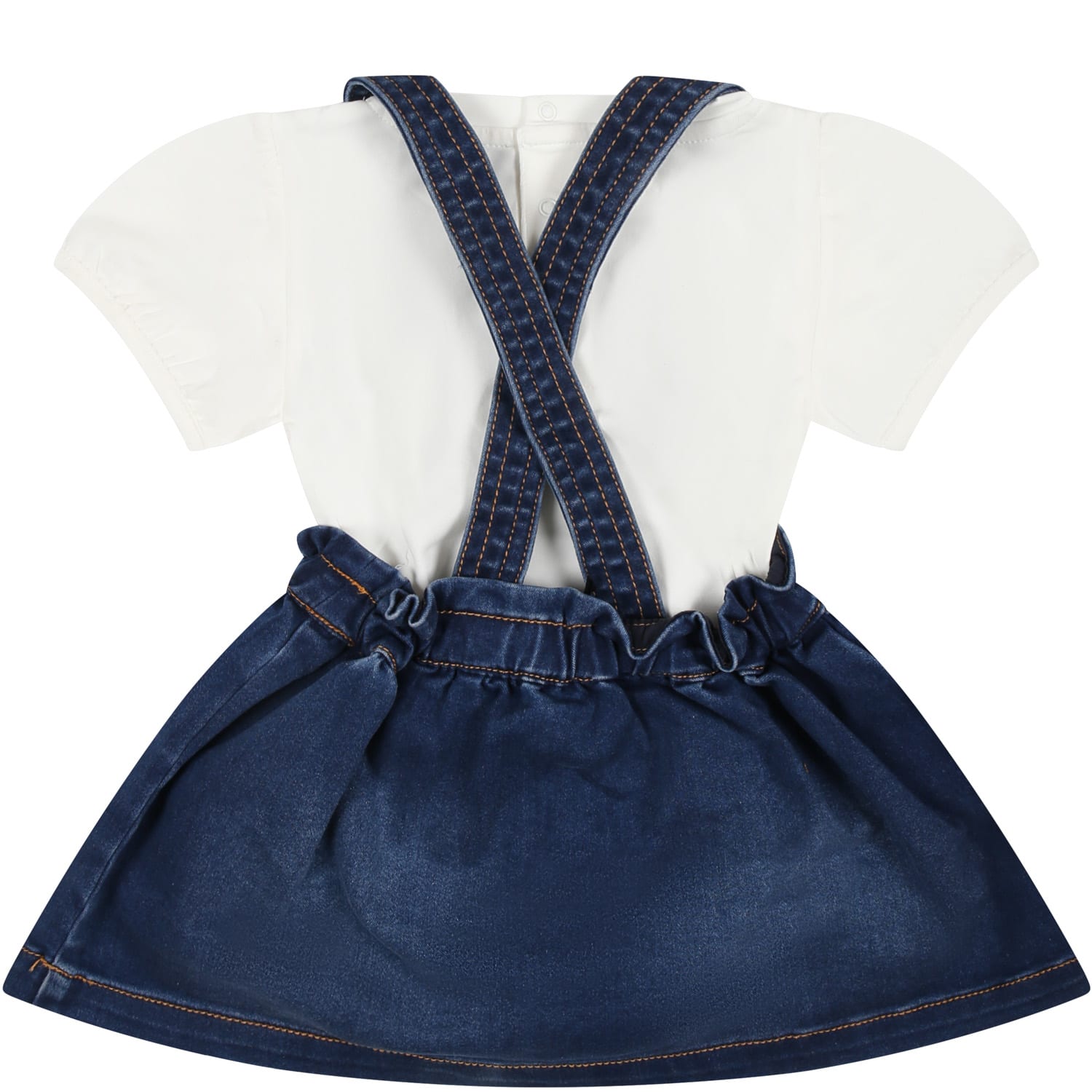 Shop Moschino Denim Dungarees For Baby Girl With Teddy Bear