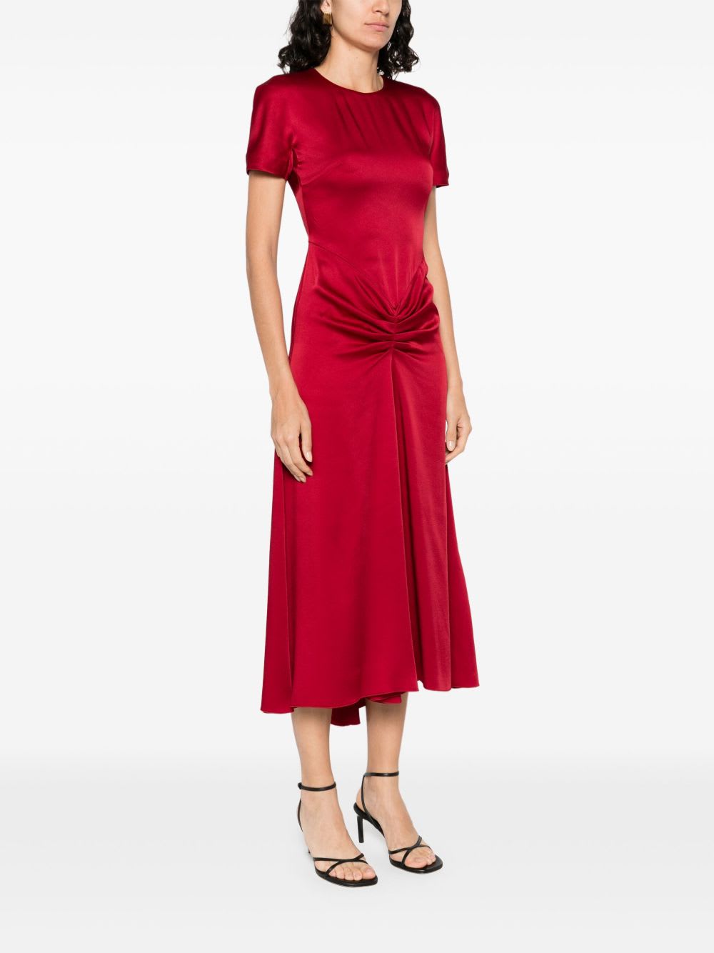 Victoria Beckham Fuchsia Pink Midi Dress With Gathered Waist In Red