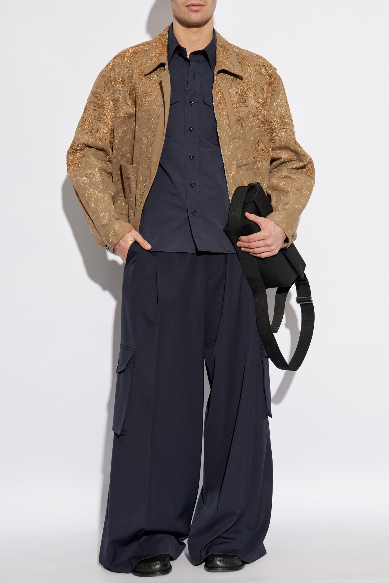 Dries Van Noten Navy-blue Wool Tris Pants In Blue