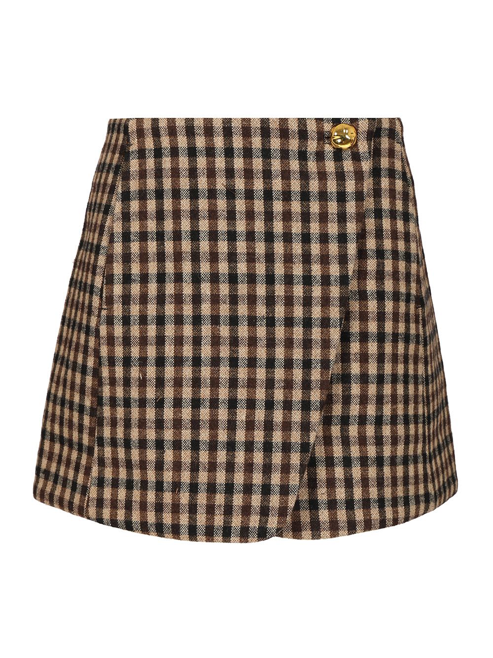 Ganni High Waist Check Pattern Mini Skirt With Button Detail In Multi