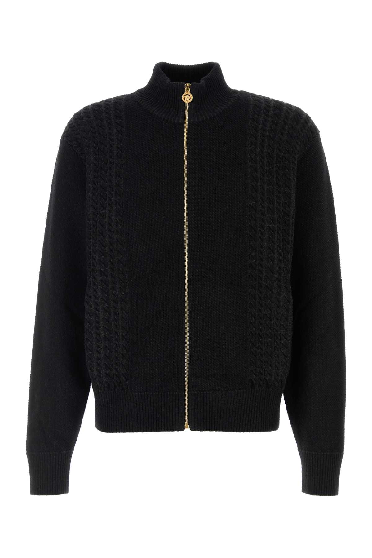 Versace Black Jacquard Cardigan In Gray