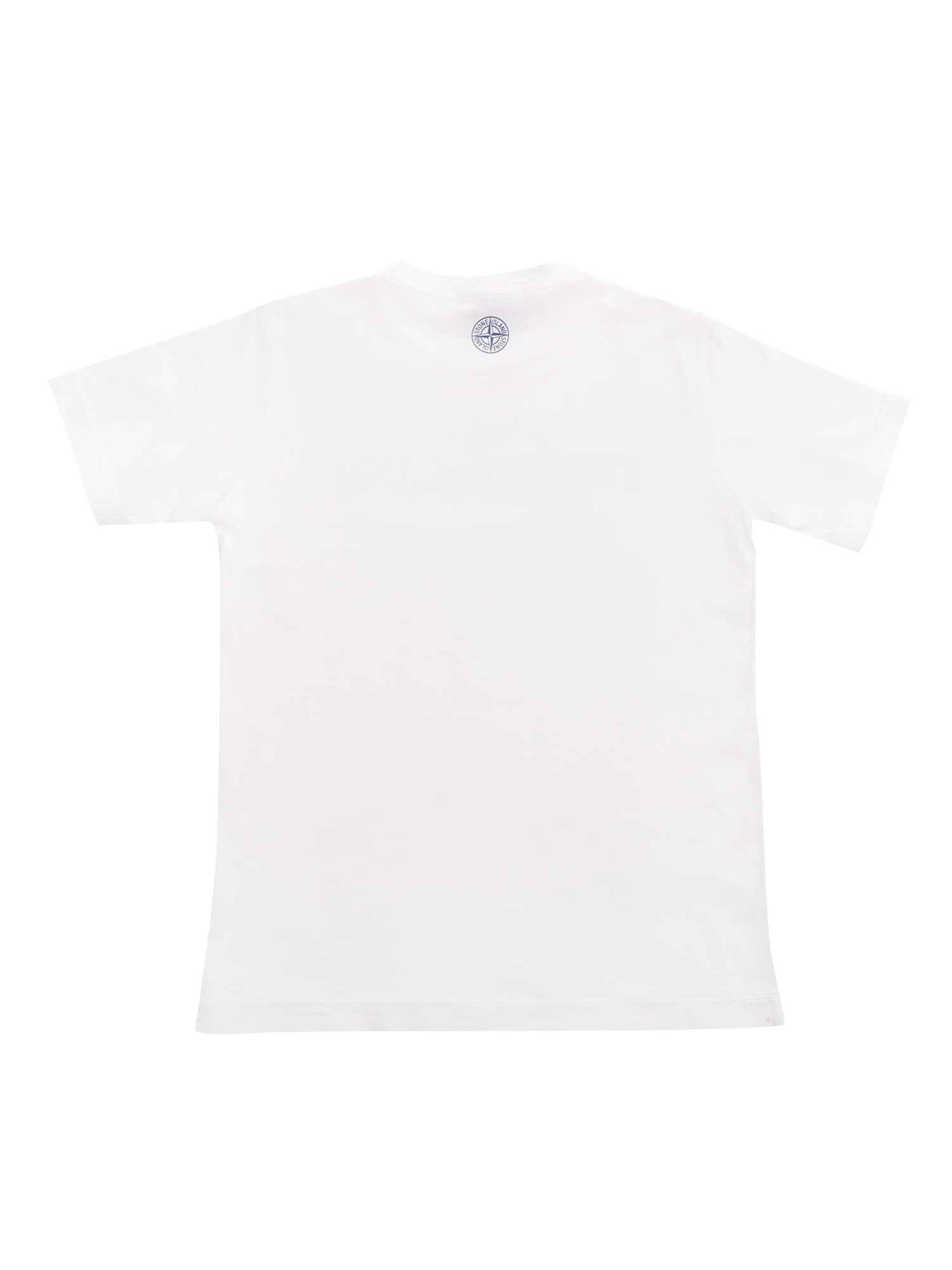 Shop Stone Island Junior White T-shirt With Blue Prints
